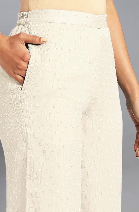 Janasya Indian Women's Chiffon Off White Self Design Casual Wear Co-ord Set for Women