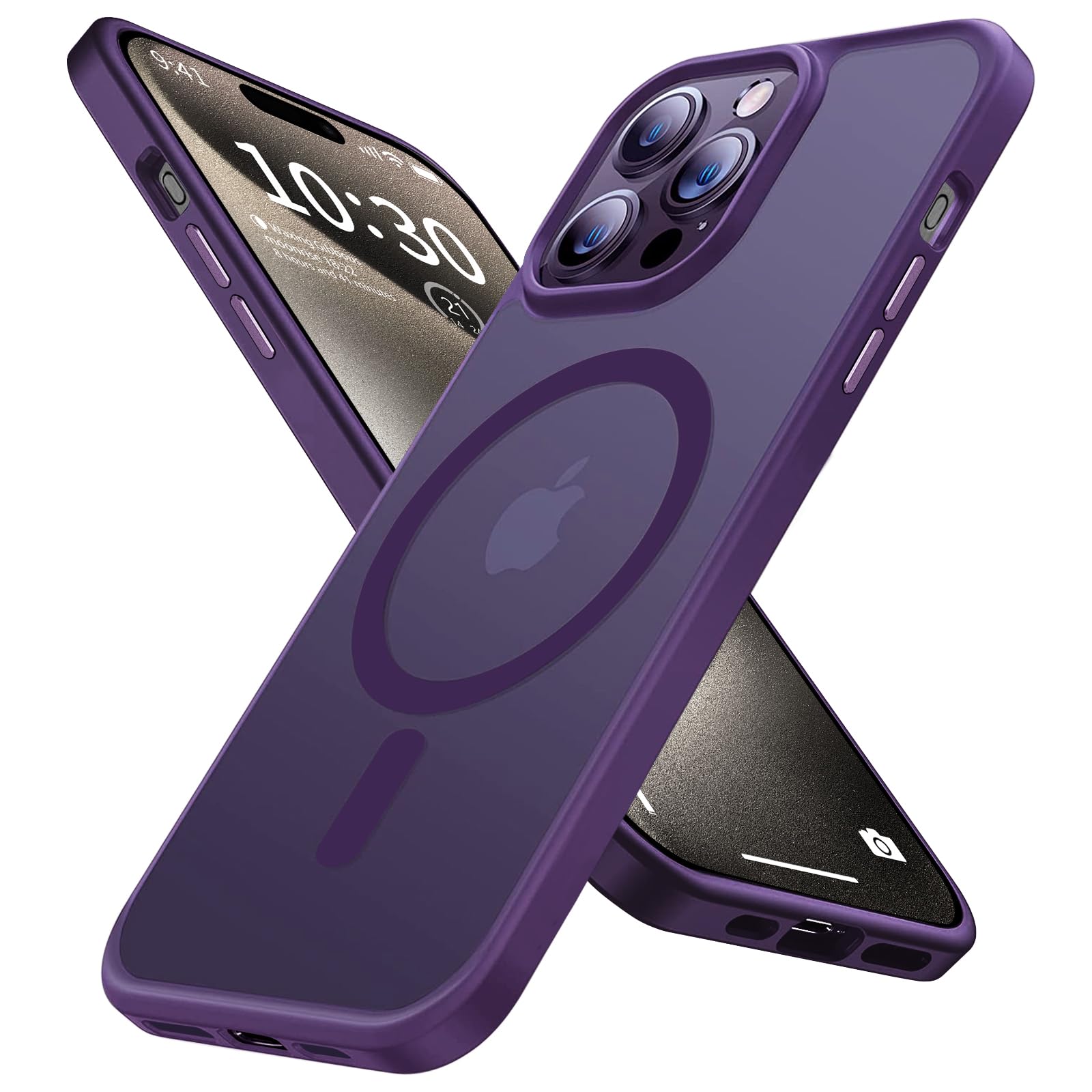 INFOSUN iPhone 15 Pro Max Case Cover Compatible with Magsafe Magnetic Designed Shockproof Case Translucent Matte Protective Cover Back Hard Cases with Magnet for iPhone 15 Pro Max Case Purple