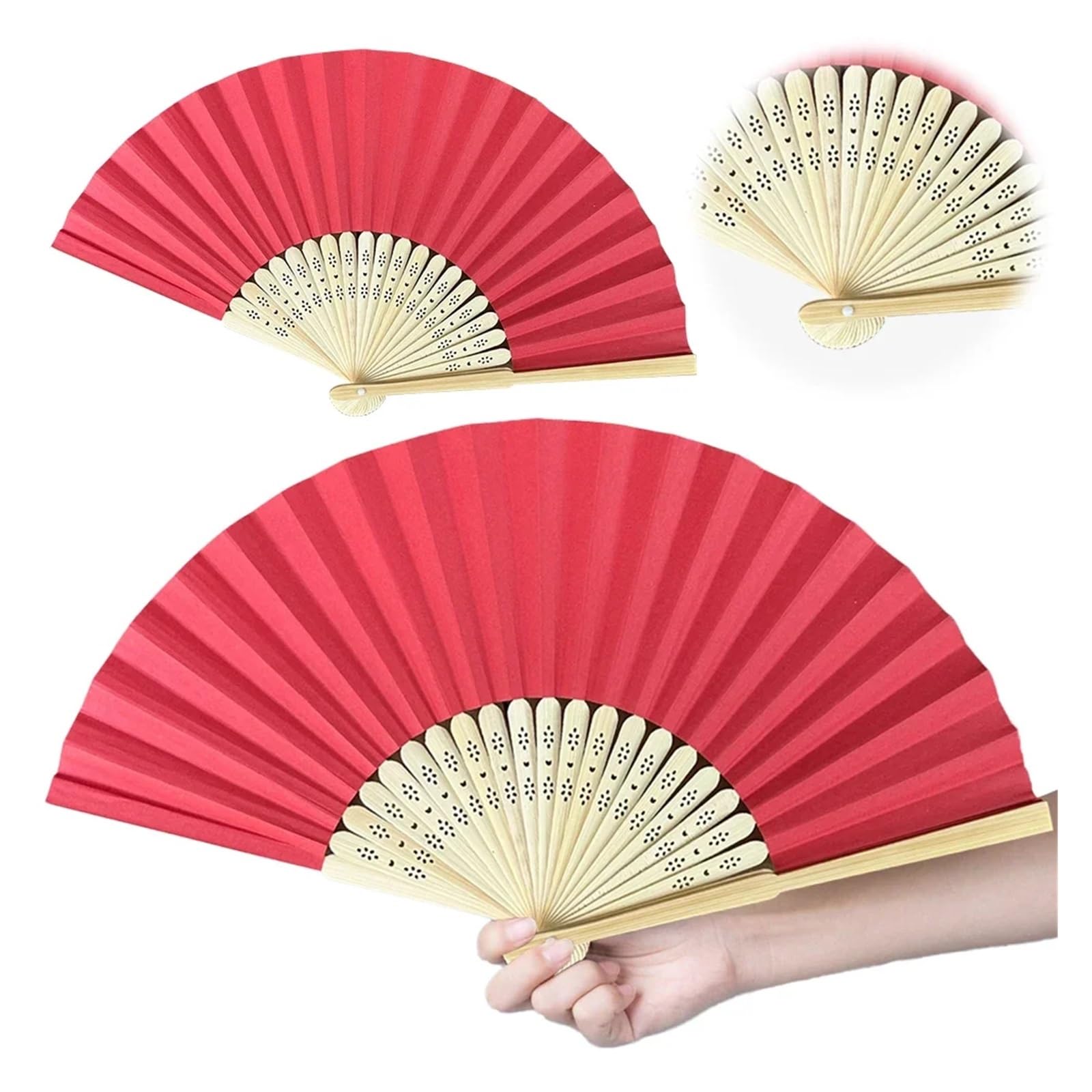 Papier-Faltfächer 20PC Handfächer Bambus Papierfächer Faltbare Fächer Einfarbig Hochzeitsdekoration Fächer DIY Gastgeschenk for Hochzeit Geburtstag Sommerparty(Rose Red)