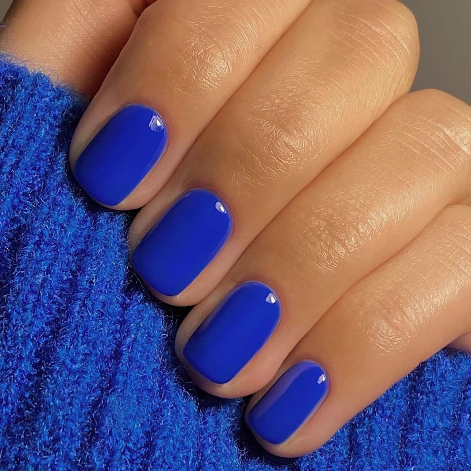 SXVME 48 Pcs Royal Blue Press on Nails Short Square Acrylic False Nails Short Coffin Natural Fake Nail Set Elegant Solid Color Full Cover Glossy Gel Stick on Nails for Women Daily Wear - Image 2
