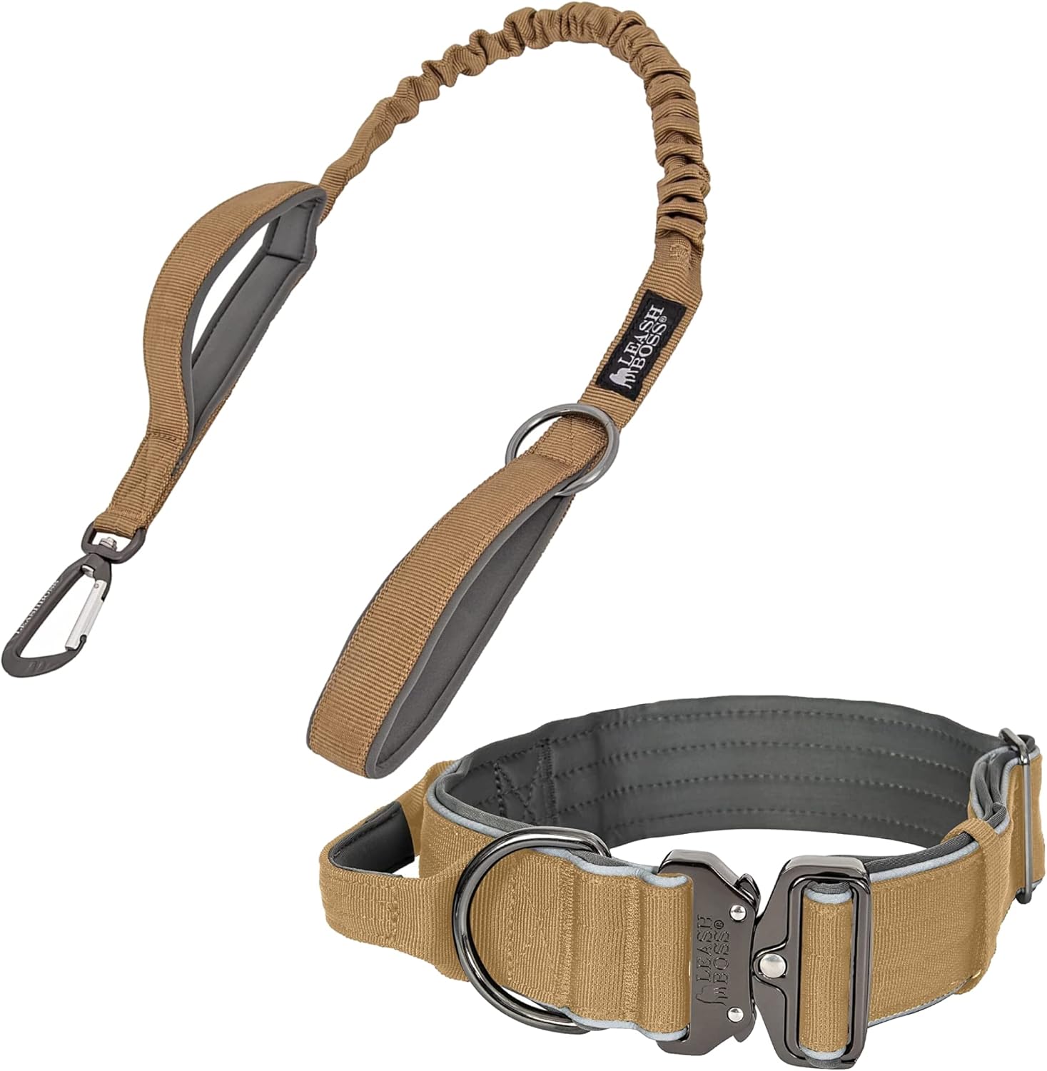 Leashboss Tactical Dog Collar and Two Handle Dog Leash Heavy Duty Adjustable