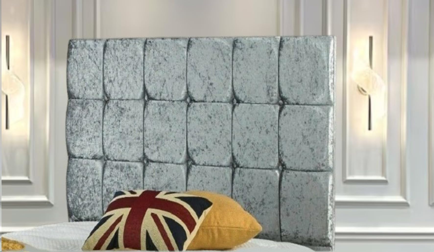 luxisleepltd Cube 20''/26''/30"/36''Tall Headboard in Plush Velvet 3FT 4FT 4FT6 5FT,6FT for divan bed (Grey, 4ft-20''Tall)