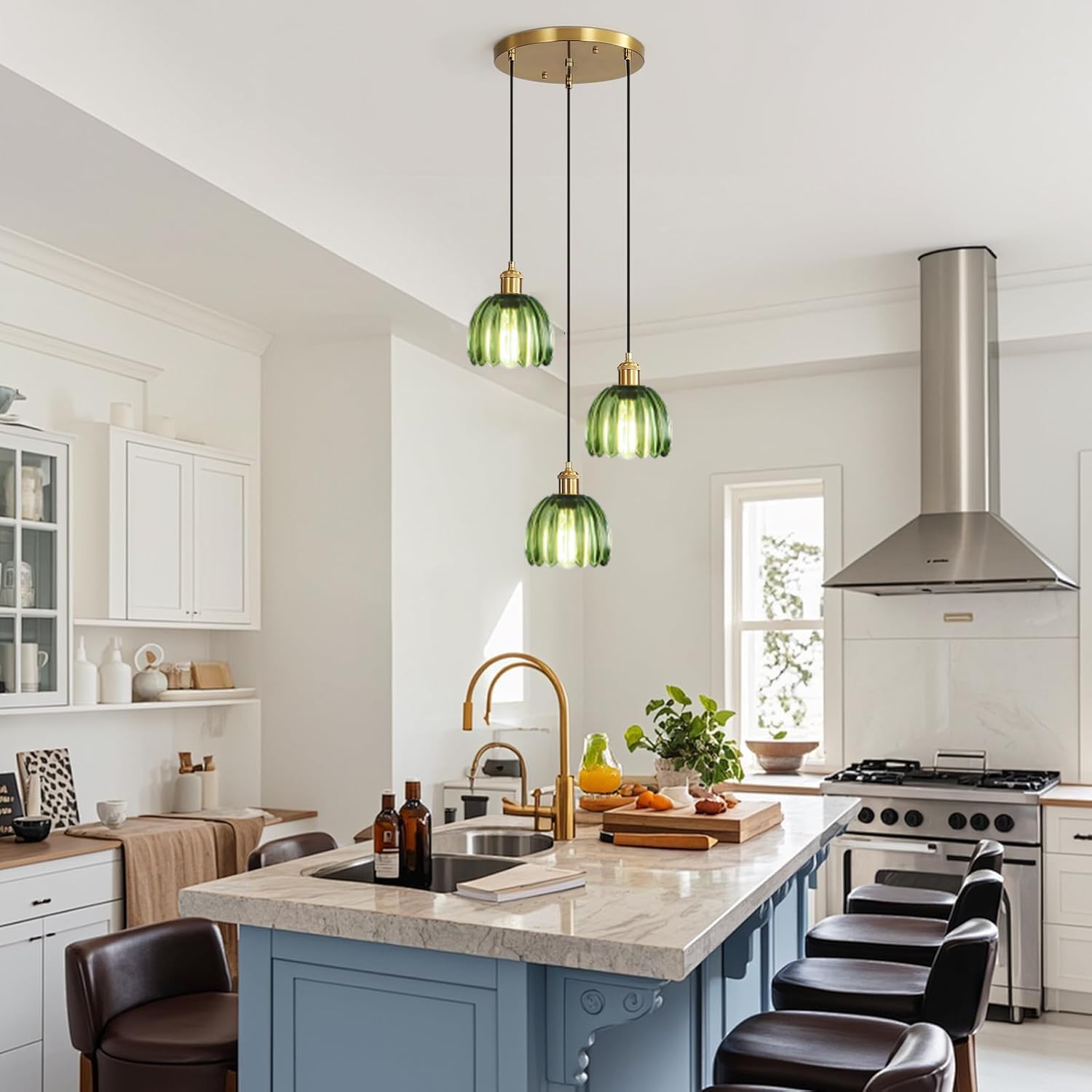 Glass Green Tulip Lamp Shades Set of 2 Small Flower Art Blown Lampshades,1.58lb,1.65 Top x 5.5 Diameter x 3.9 Height,Replacement Mini Lamp Shade for Floor Lamp Table Wall Lamp Chandelier Decor