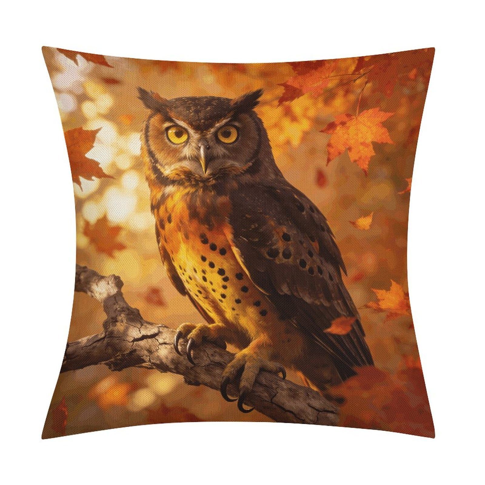 LZQPOEAS Fall Owl Throw Pillow Covers, Waterproof Faux Linen Pillow Cases with Invisible Zipper, Decorative Square Cushion Covers for Sofa Couch Living Room Bedroom 18x18 Inch