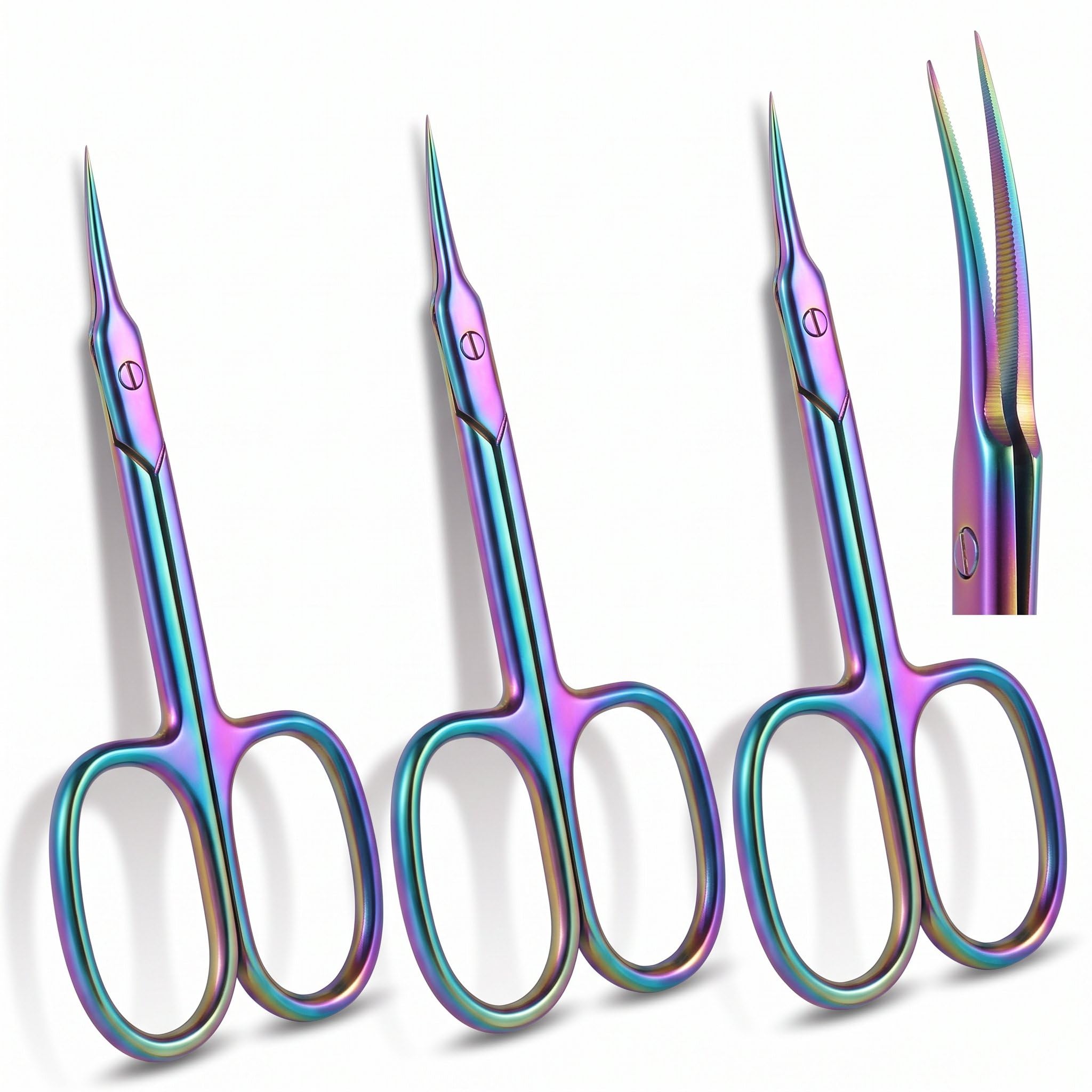 Lothee 3 Pcs Curved Cuticle Scissors Sharp Manicure Scissor, Rainbow