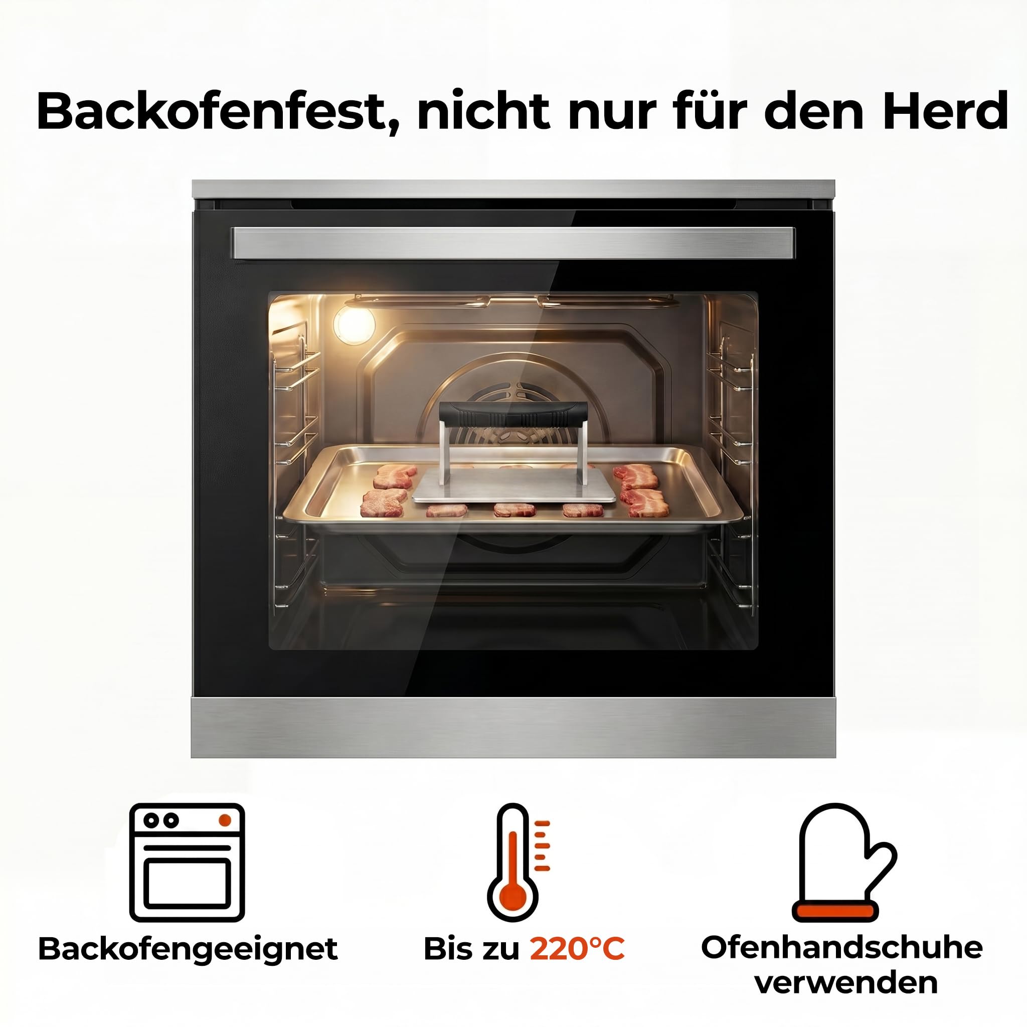Smash-Burgerpresse, 304 Edelstahl, 1,13 kg, 21×10,8 cm | Hochleistungs-Burgerpresse, Für Burger, Speck, Steak & Sandwiches, Spülmaschinenfest, Hitzebeständig, Flacher Kochgewicht