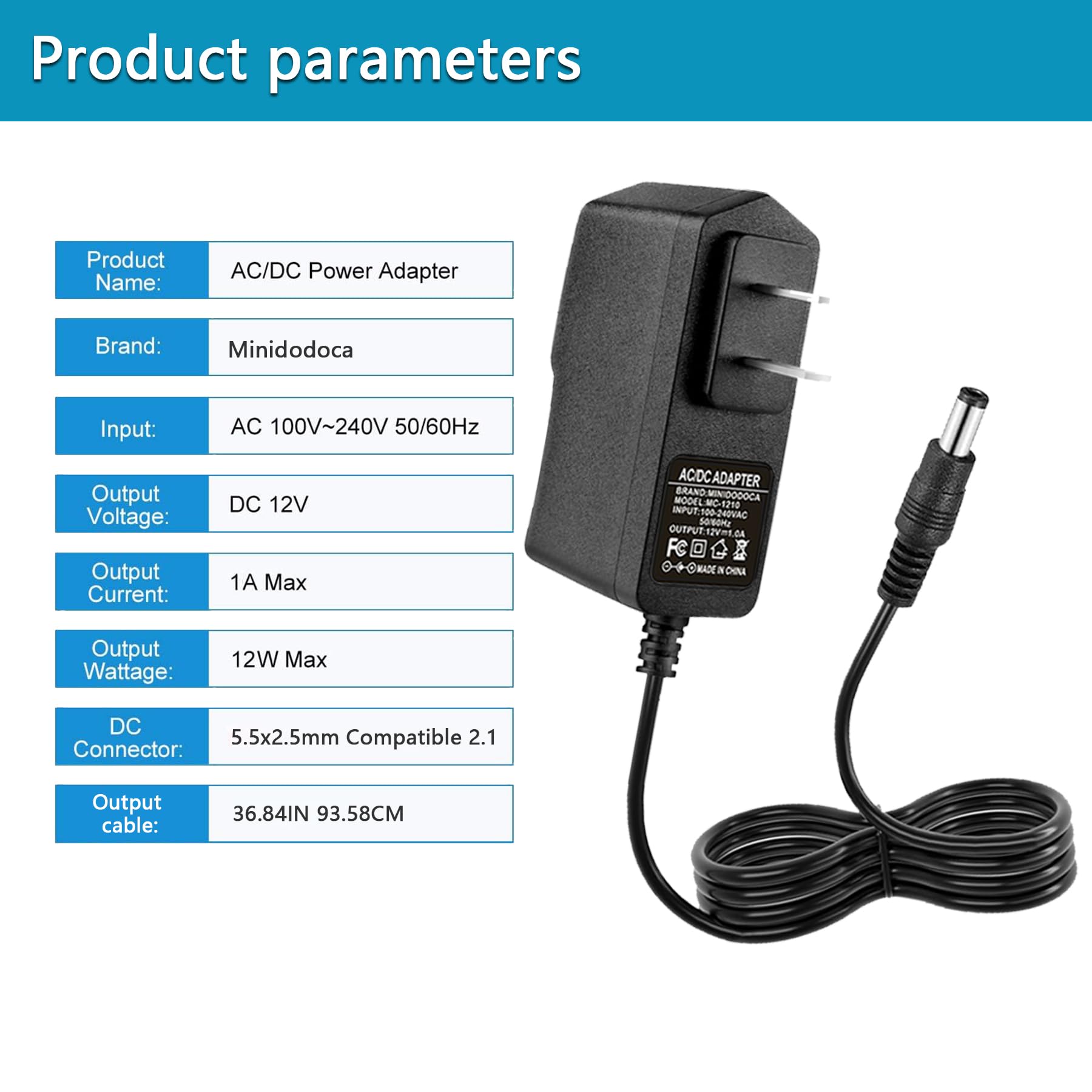 Confezione da 2 alimentatori CA/CC 12V 1A, adattatore di alimentazione 100-240V AC a DC 12V 1A, adattatore da parete 12W 12V 1 Amp, convertitore di potenza a commutazione regolata da 12