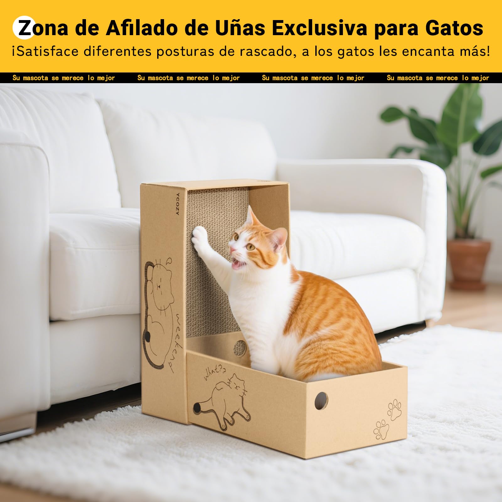 Ycozy Rascador para Gatos con 2 Cajas y 6 Tablas para rascar, Grande XXL, cartón rascador de Doble Cara para Gatos, cartón Intercambiable, Resistente