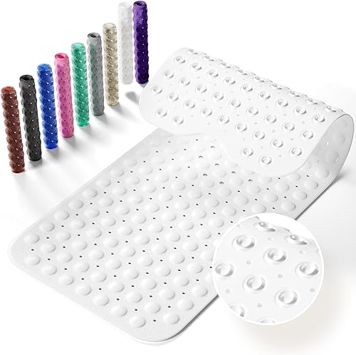 Tapete de baño antideslizante, 39 x 16 pulgadas, extra grande, con orificios de drenaje y ventosas, lavable a máquina, color blanco disponible en Yaxa Costa Rica