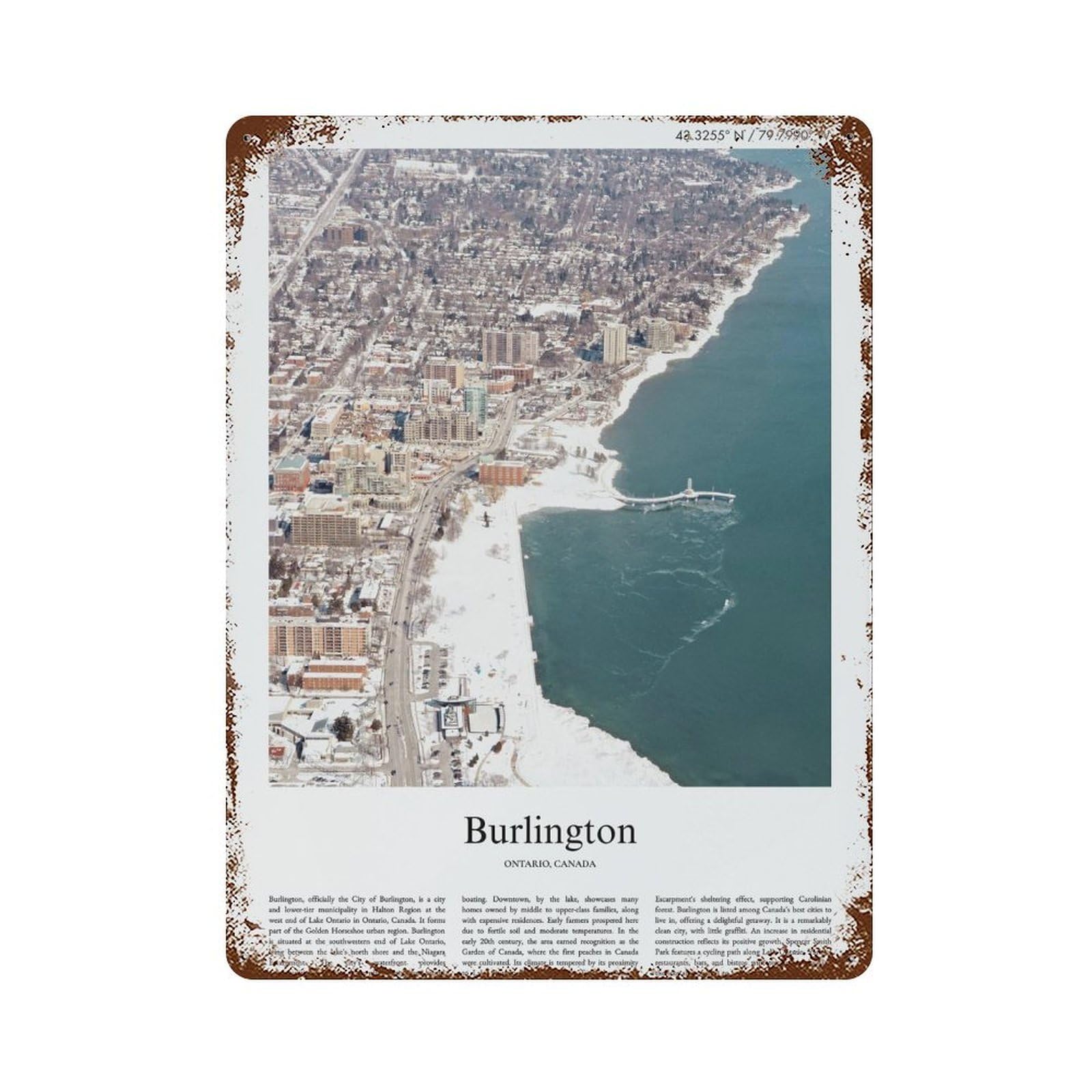 xiaoxiaoshen Burlington Ontario, Canada City Scenery Wall Decor Art Metal Tin Poster Modern Home Decor Art Home Bar Shop Decorations Vintage Sign 40x30cm
