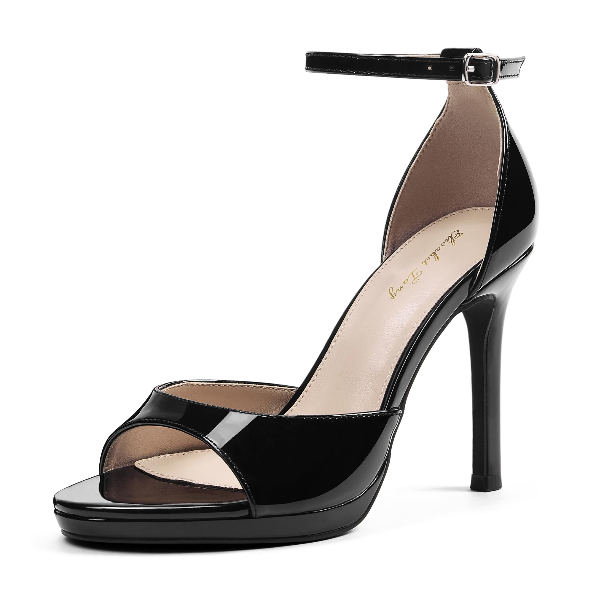 Elisabet Tang Woman's Round Open Toe Ankle Strap Heeled Platform Sandals Stiletto High Heel Sandal Dressy Sexy Wedding Party Shoes