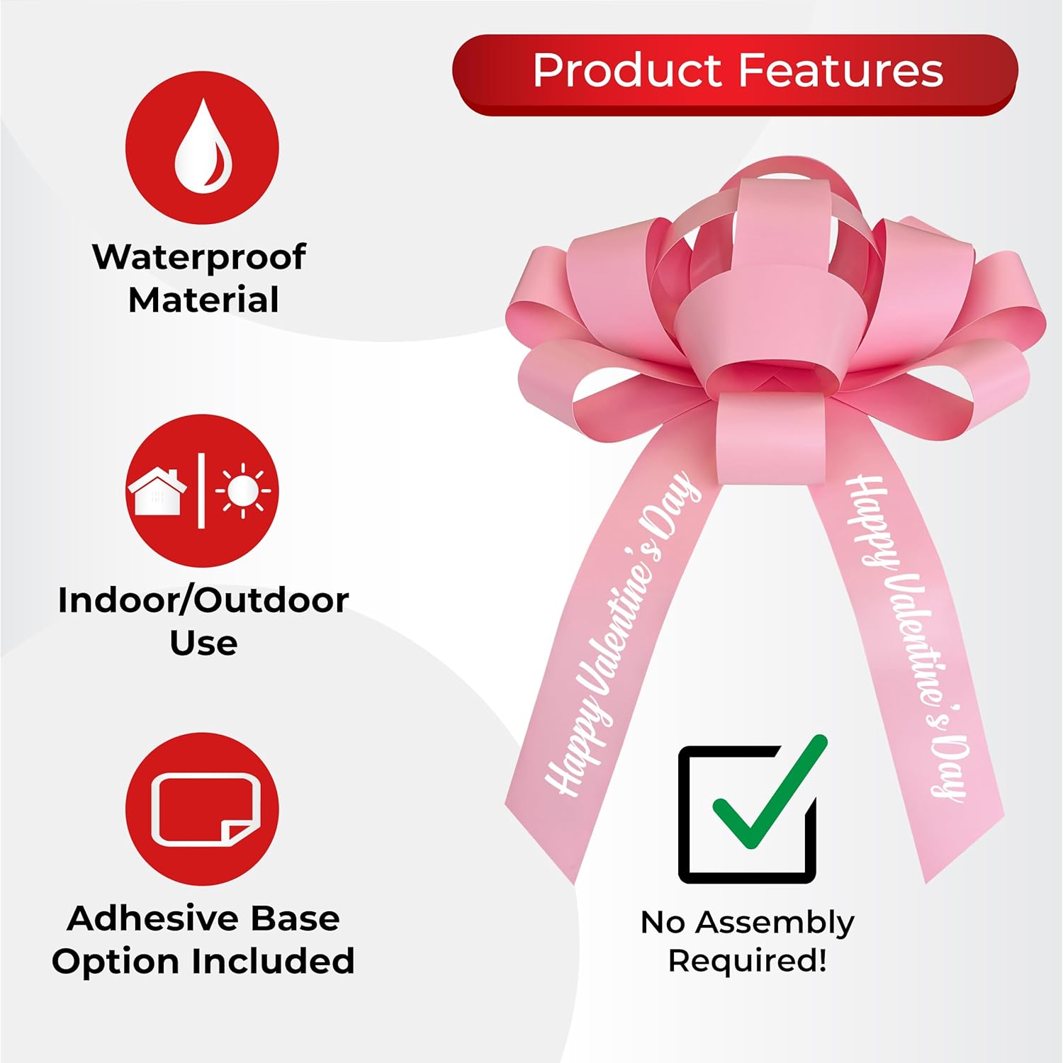 CarBowz Big Valentines Day Car Bow, Giant Bow, Non Scratch Magnet, Weather Resistant Vinyl, Fully Assembled (Pink)