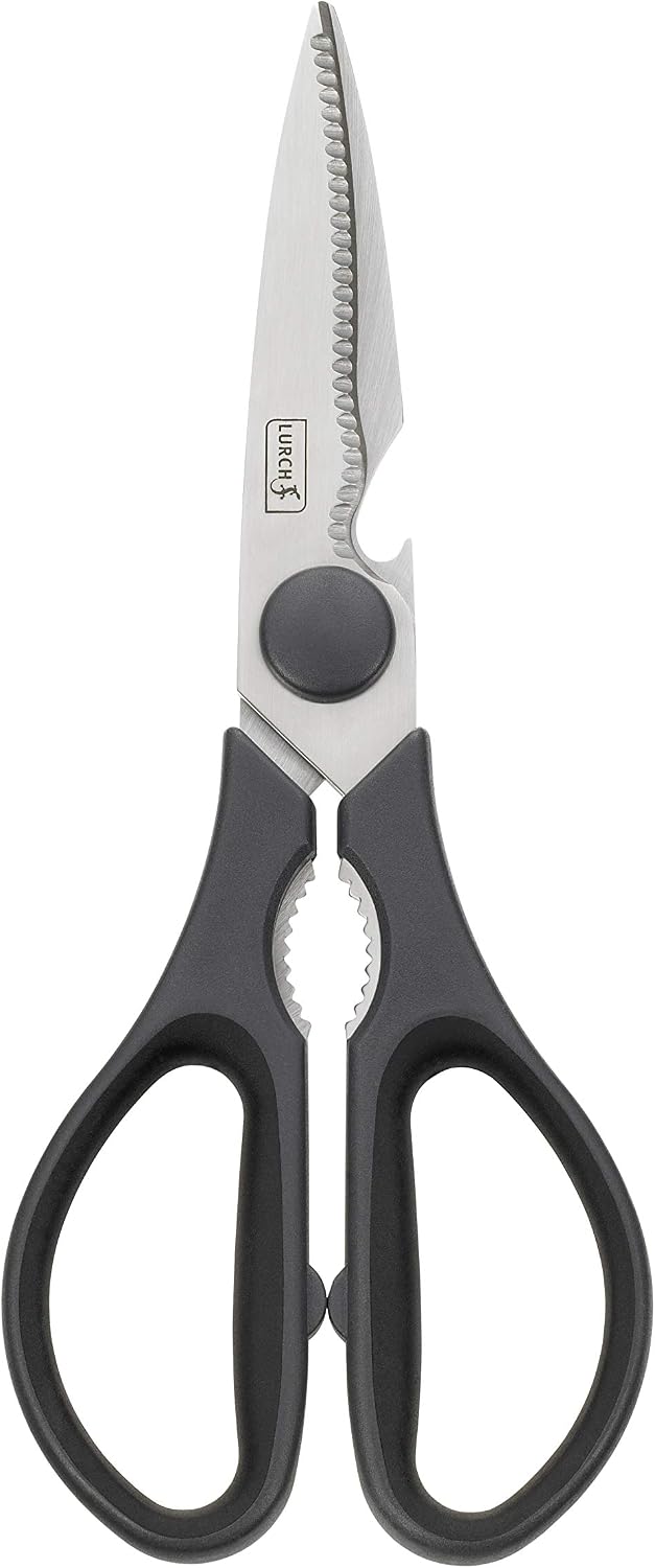 Lurch Germany Ultra Sharp Multipurpose Stainless Steel Multifunction Kitchen Scissors For Chicken Fish Meat Herbs Pizza & Vegetables - Black
