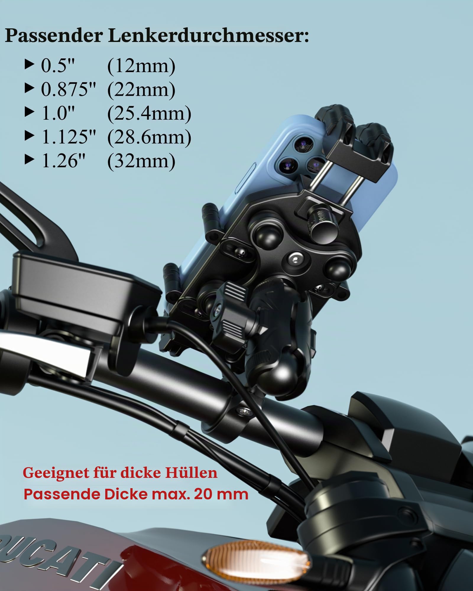 BRCOVAN Motorrad Handyhalterung mit Vibrationsdämpfer, Diebstahlsichere Handy Motorradhalterung, Verstellbar 360° Drehbar Lenker Halte für Motorrad, Fahrrad, Roller, ATV, für 5,4-7,2 Zoll Smartphone