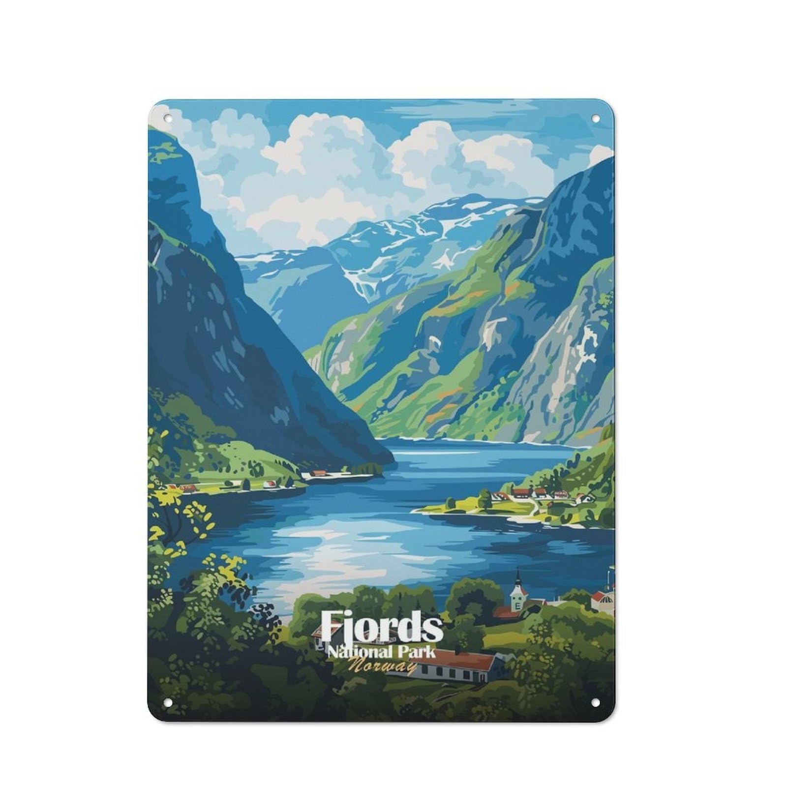 Junmoney Style-17 Farmhouse Metal Sign With Fjords National Park Norway Travel Design 40X30cm, Rustic Country Wall Plaque For Cottage, Kitchen, Hallway Or Breakfast Nook