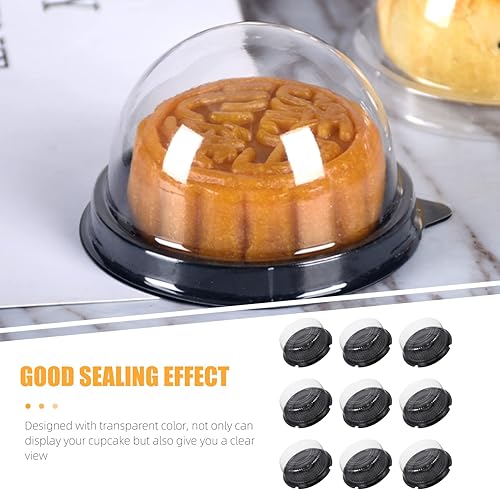 Miniatura 7 de HANABASS 10 recipientes de plástico para pasteles con tapa transparente de cúpula desechables, caja redonda apilable para tartas