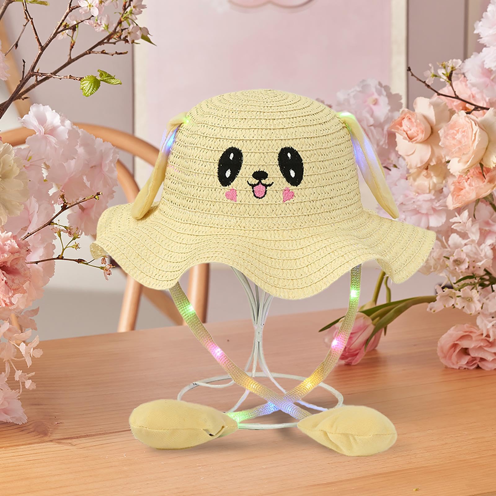 LOVIVER Cappello da coniglio per bambini, cappello di paglia estivo illuminato alla moda per la