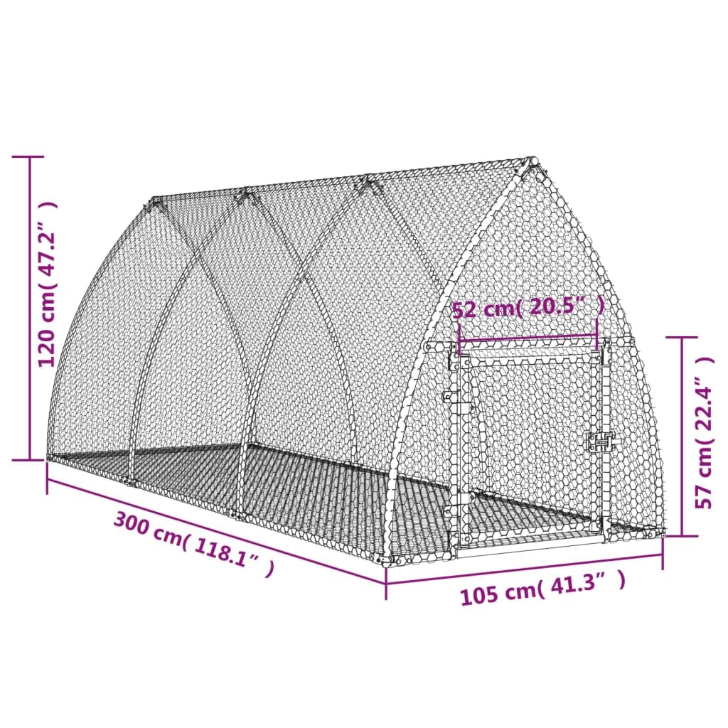 vidaXL Hasenstall, Freilaufgehege für Kleintiere, Outdoor Kaninchenkäfig Kaninchenstall Hasenkäfig, Kaninchen Freigehege, Silbern 105x300x120cm Verzinkter Stahl