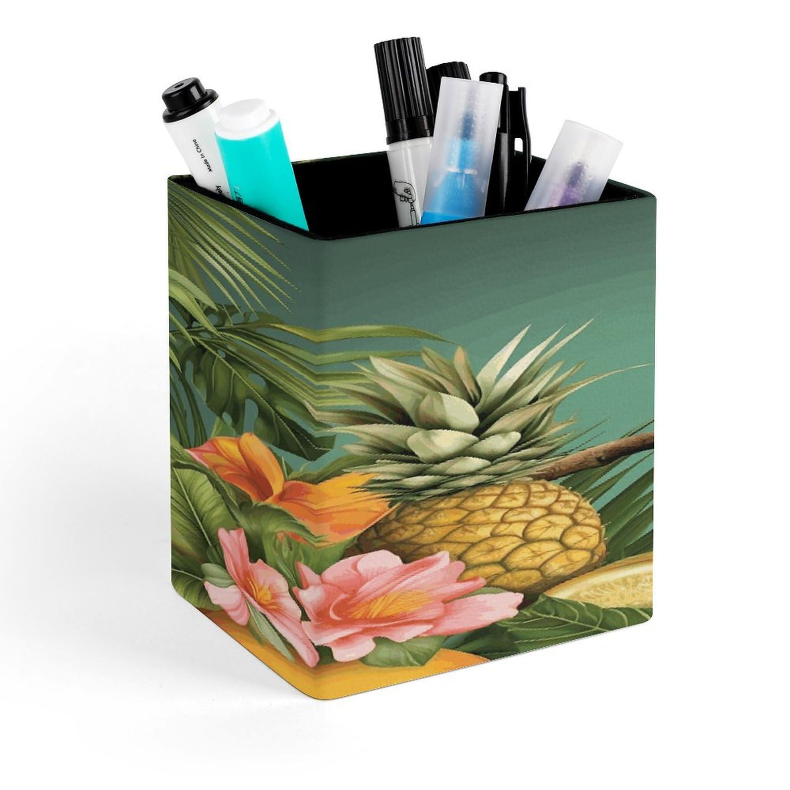 FekiLoot Summer Parrot Pineapple Bird Pen Holder Personalized Desktop Pencil Holders Case Office Accessories Container Box for Square Pen Cup Desktop Organizer Makeup Brush Holder Caddy Storage