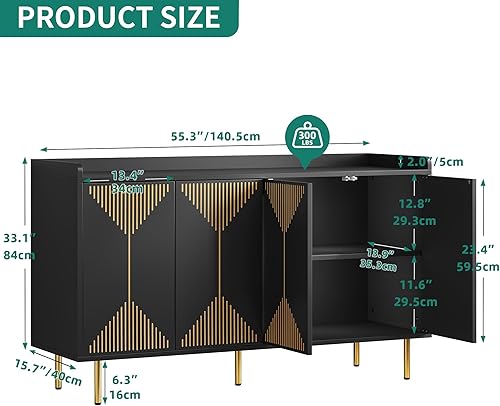 Miniatura 2 de YITAHOME Armario buffet con almacenamiento, aparador de 55 pulgadas, gabinete de almacenamiento moderno para barra de café con puertas de diseño