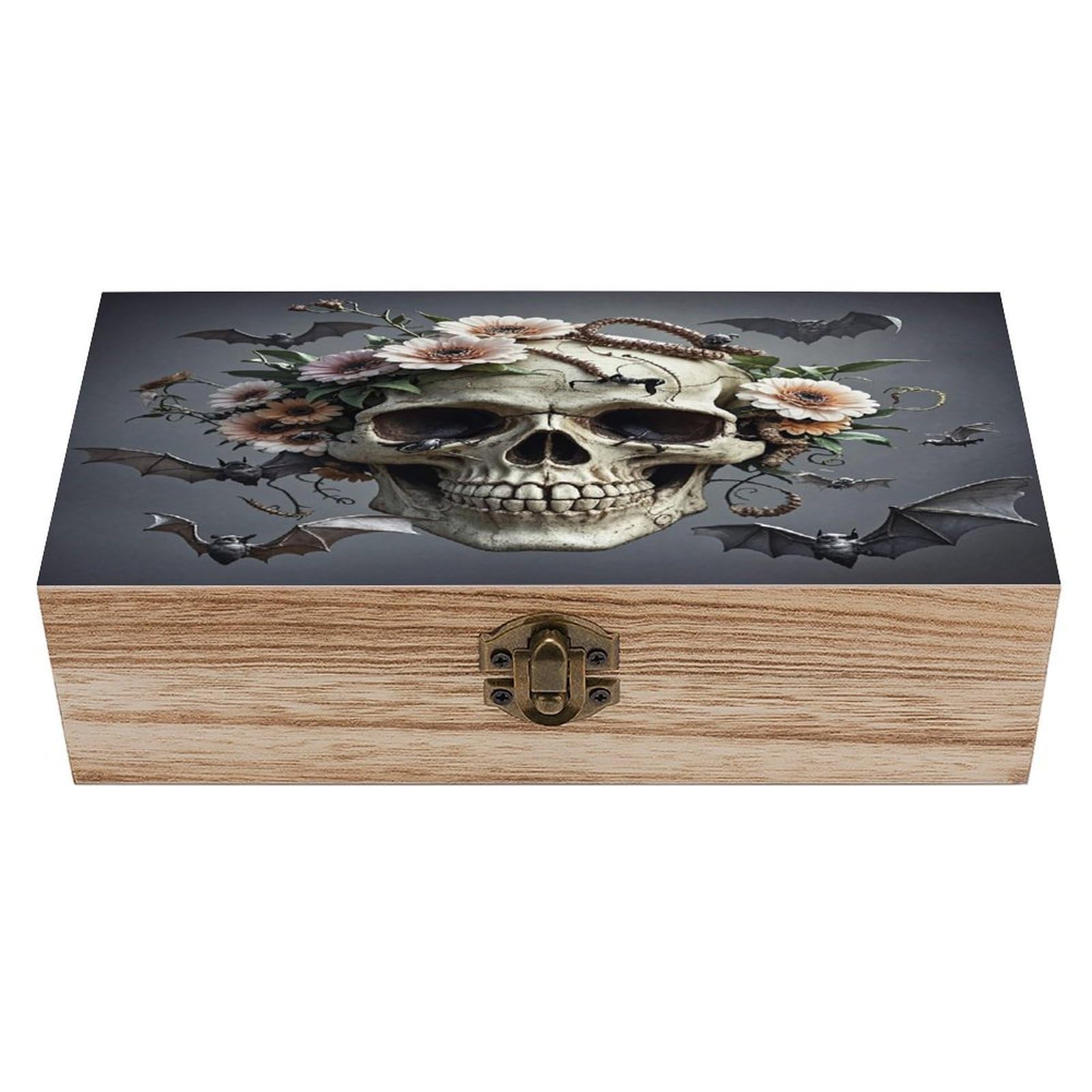 LZQPOEAS Skull Flower Wooden Box Storage Space to Organize Jewelry in A Beautiful Small Storage Box Decorative Card Boxes Memory Treasure Boxes for Crafts And Photo Storage