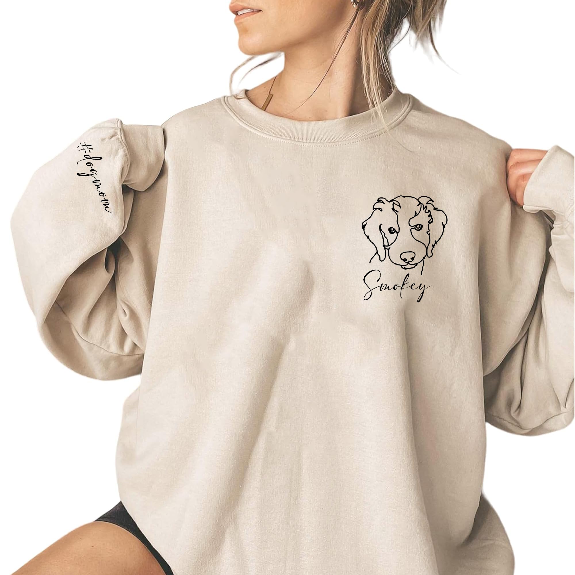 DILYPOD Personalized Embroidered Dog Mom Sweatshirt, Custom Line Art Portrait Dog Sweatshirt, Pet Name Sweatshirts Women, Dogs Mom Hoodie, Customized