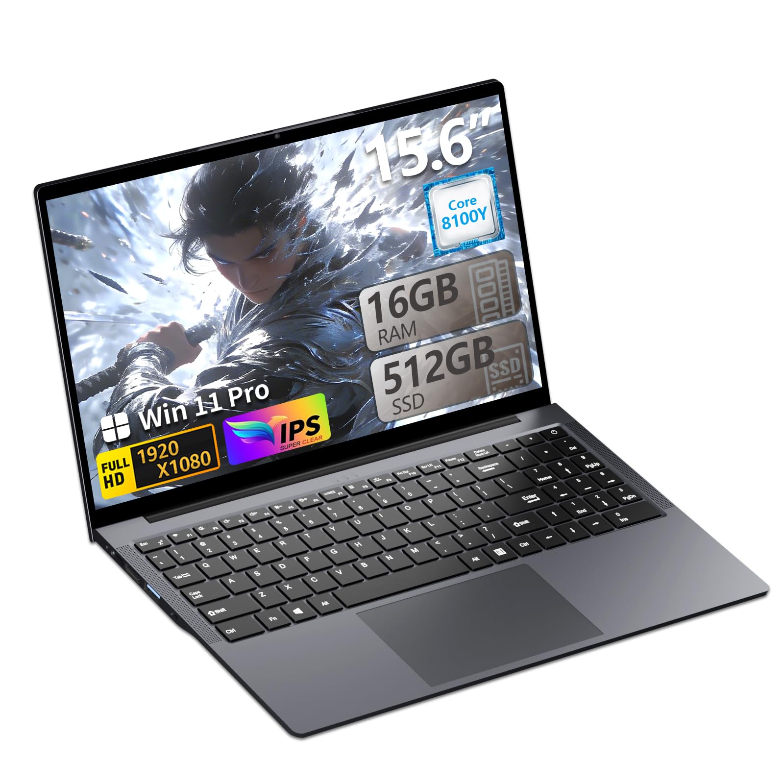 Portátil 15.6 Pulgadas, Ordenador Portatil Core I3-8100Y CPU, Win 11 PC Portátil 16GB RAM 512GB SSD, Laptop IPS FHD Pantalla, Ordenador P ortátil Type-C+TF Card Slot+USB3.0+Mini-HDMI+BT5+Webcam+WIFI5