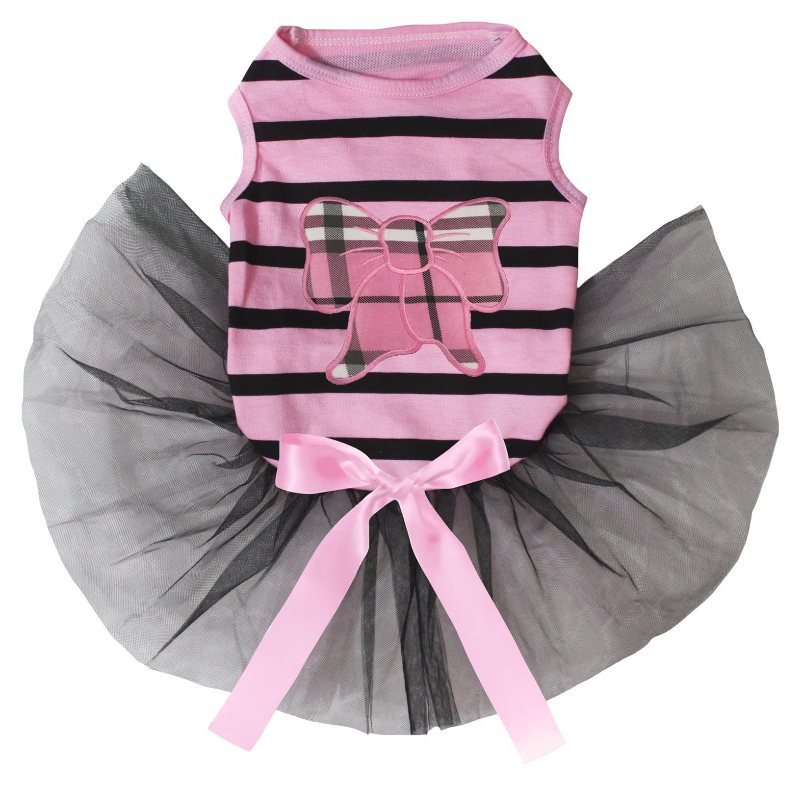 Robe pour chien chic à rayures bicolores avec nœud vichy rose taille L
