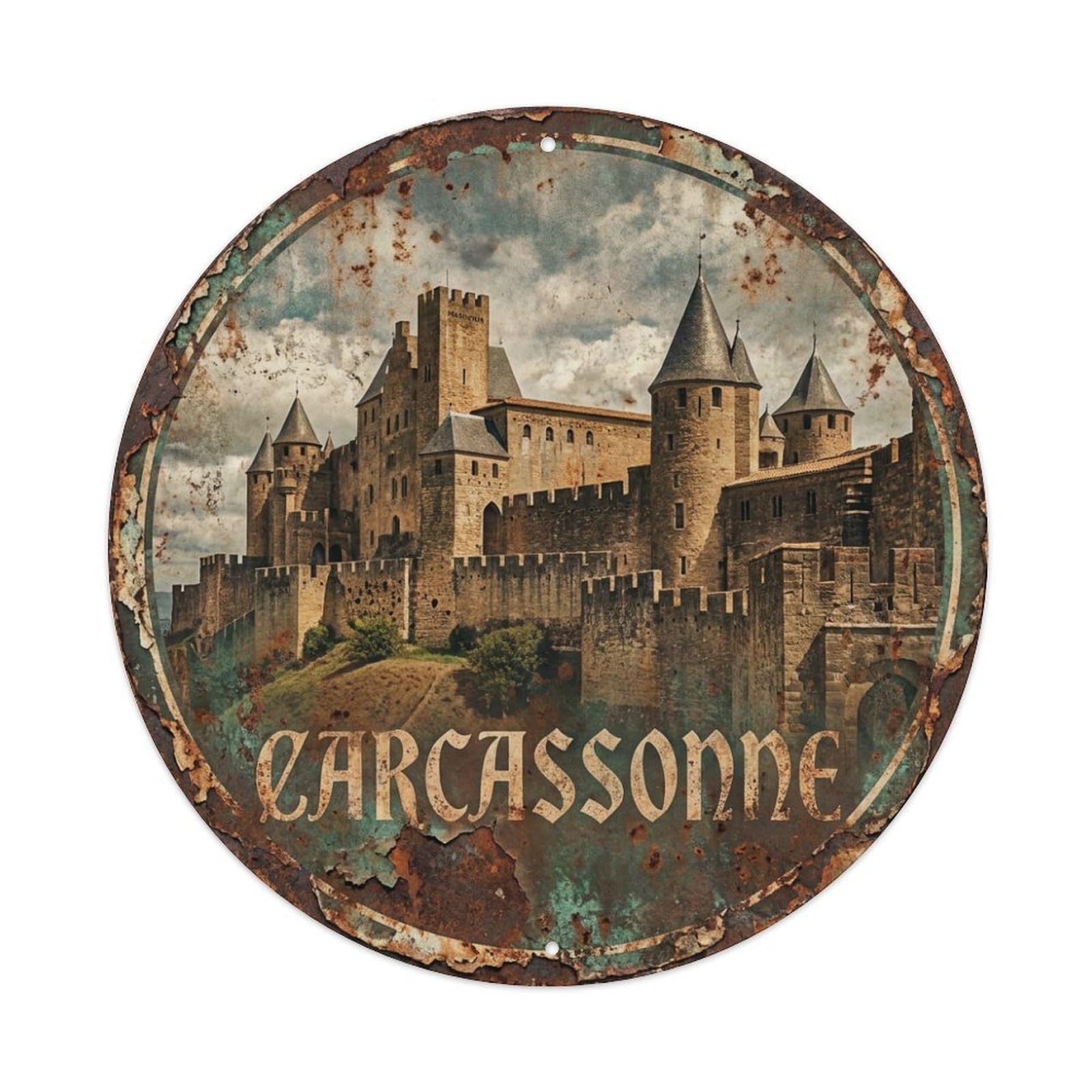 Galvaxio Style Retro Travel France Carcassonne Metal Tin Sign