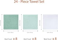 Vista 4 de Yaxa Basics Paños de algodón para baño, secado rápido, extra absorbentes, 12 x 12 pulgadas, verde espuma de mar, azul hielo, blanco, paquete de 24