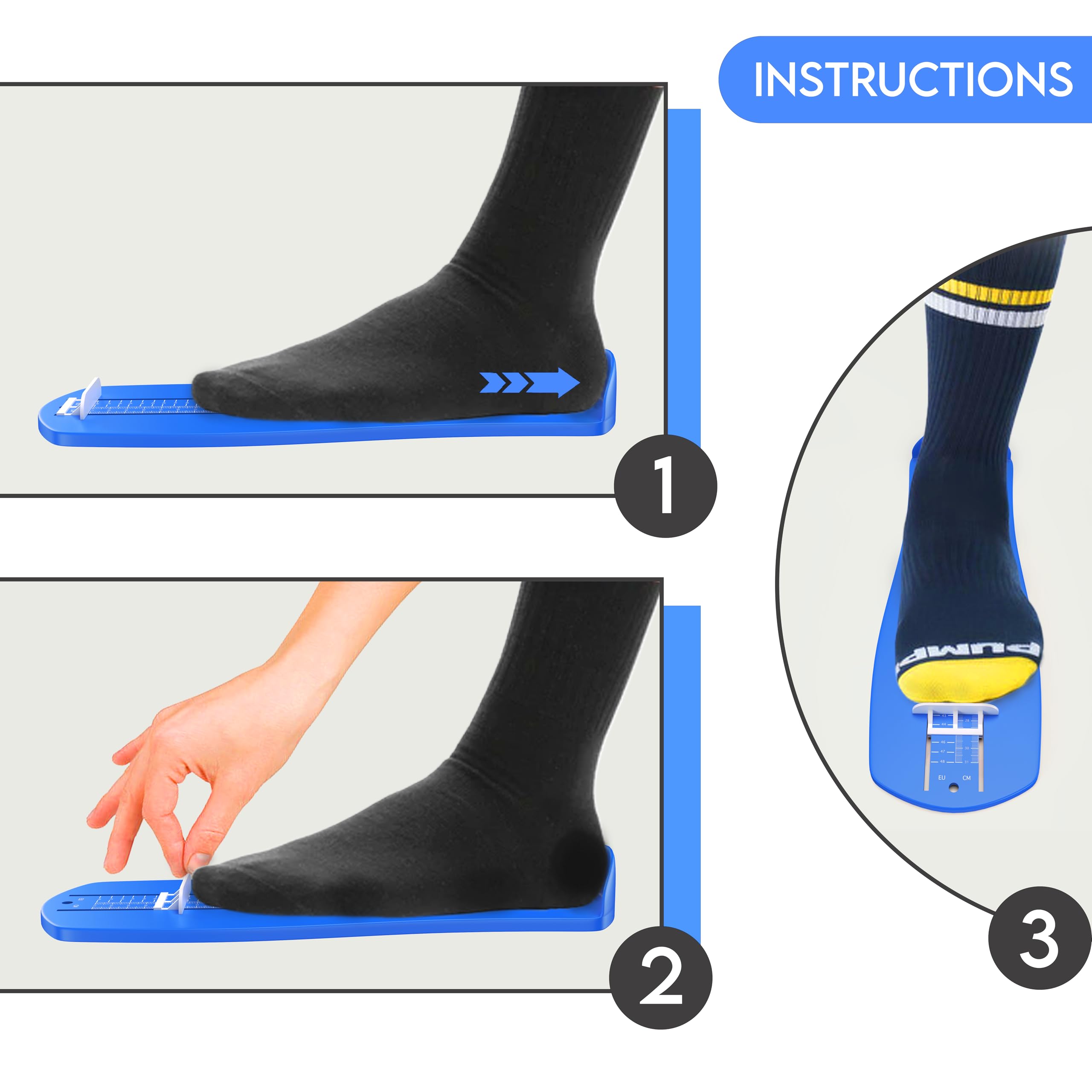 ORIENTO Pédimètre - Accessoire de Mesure du Pied pour Enfant et Adulte - Outil de Mesure du Pied - Pointures Européennes Standard du 15 au 48