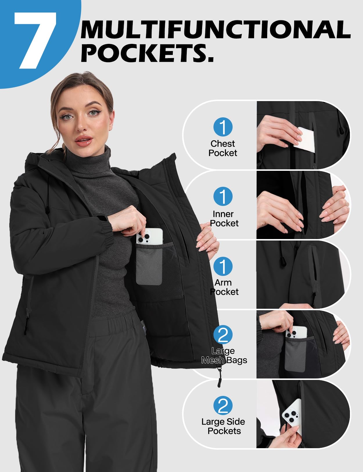 GEMYSE Damen Skijacke mit Integrierten Schultergurten Warme Winterjacke Wasserdicht Winddicht und Atmungsaktiv Schneejacke für Aktivitäten im Freien