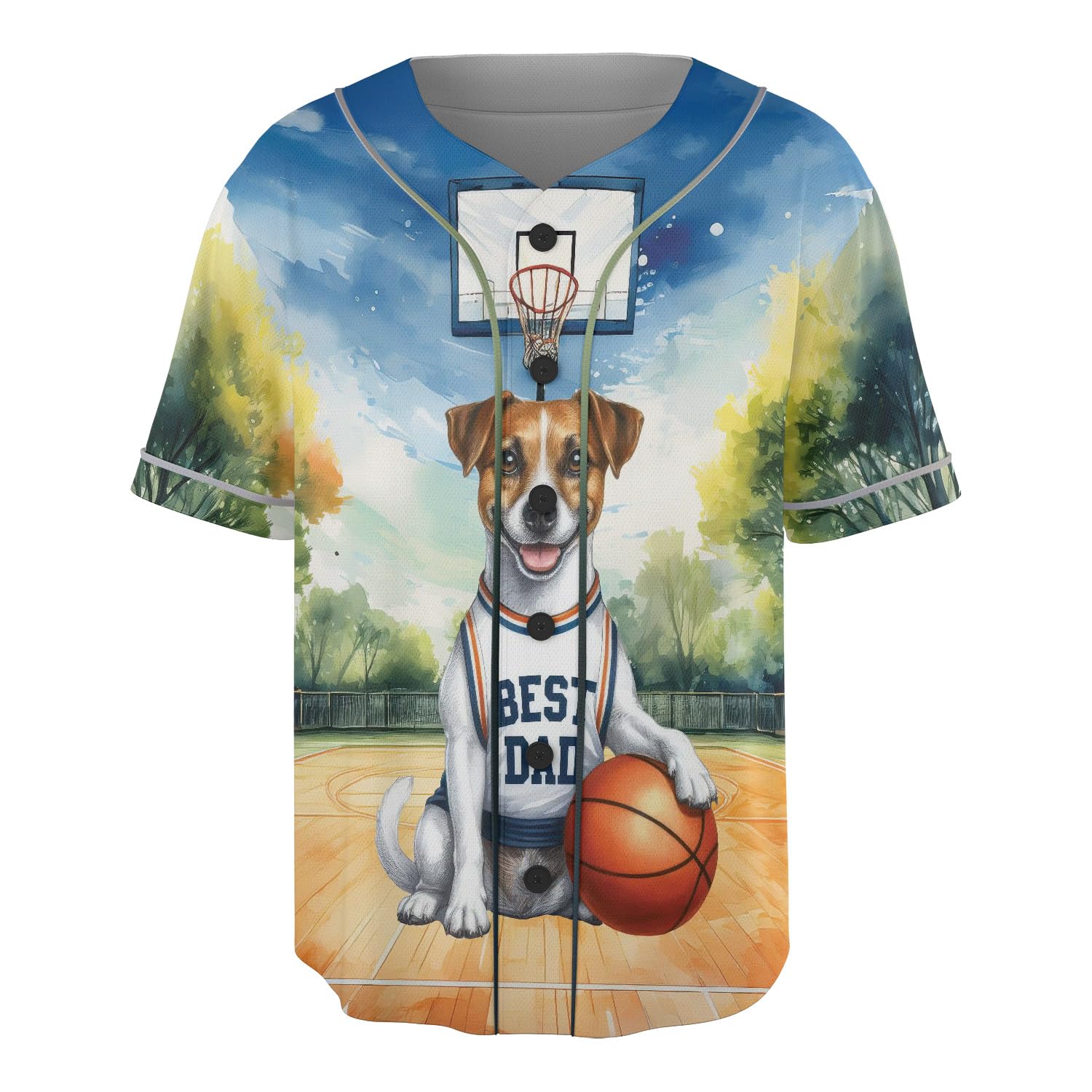 Happy Father's Day Jack Russell Terrier Playing Basketball with Best Dad Jersey All Over Print 3D Baseball Jersey Shirt Parson Jack Dog Lover Softball Sport 13006