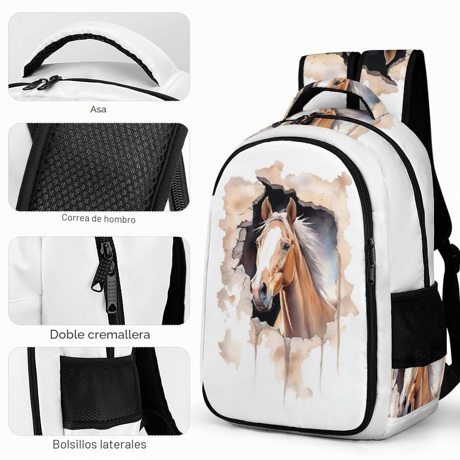 Caballo Mochila Para El Colegio Estudiantes Infantil Mochila Escolar Personalizada Para Estudiantes De Secundaria, Impermeable Y Resistente Al Desgaste.