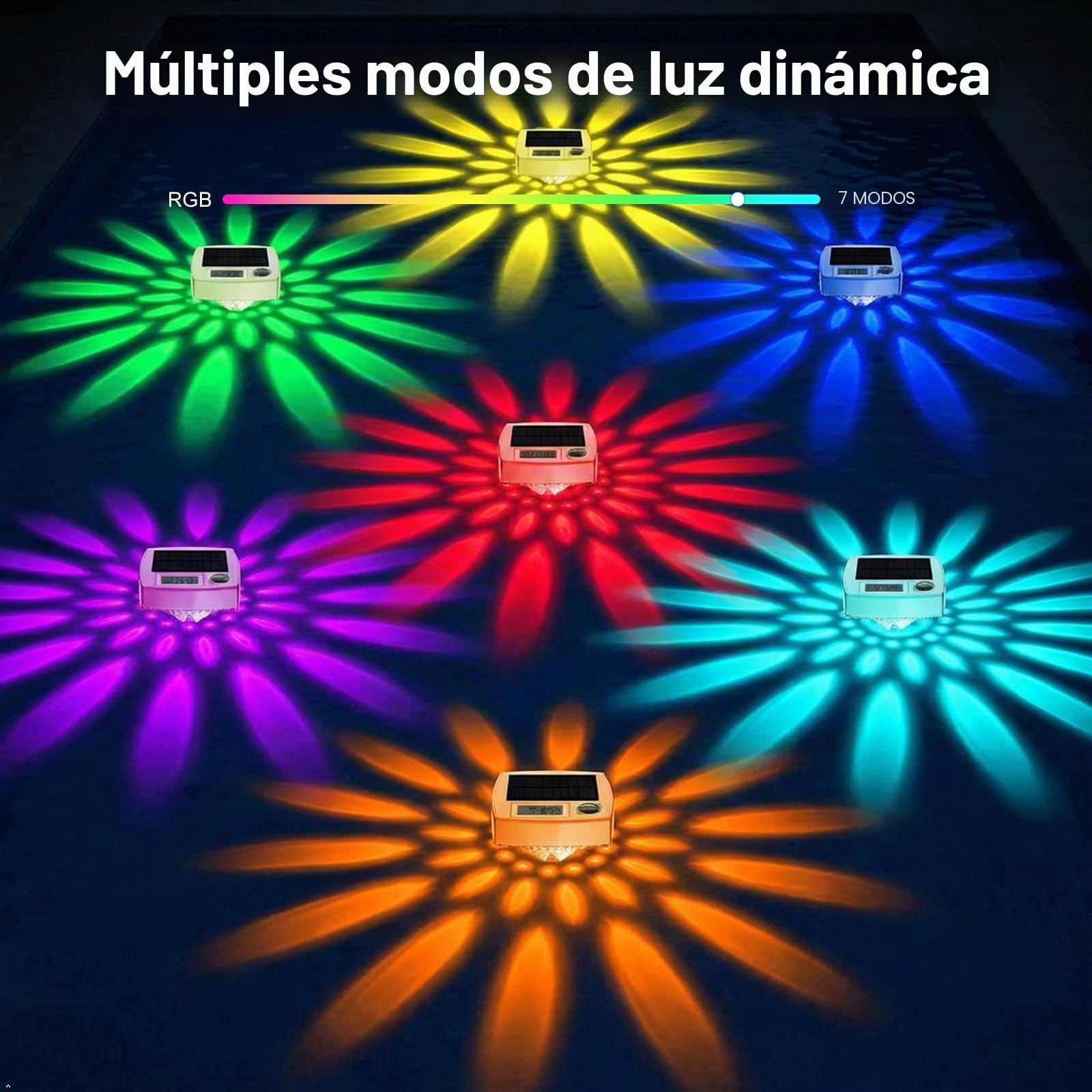 Termómetro de Piscina Digital Solar Flotante con Luz Nocturna RGB - Termómetro de Piscina Impermeable IP68 con Sensores Automáticos Día/Noche, 8 Modos de Luz y Control Manual