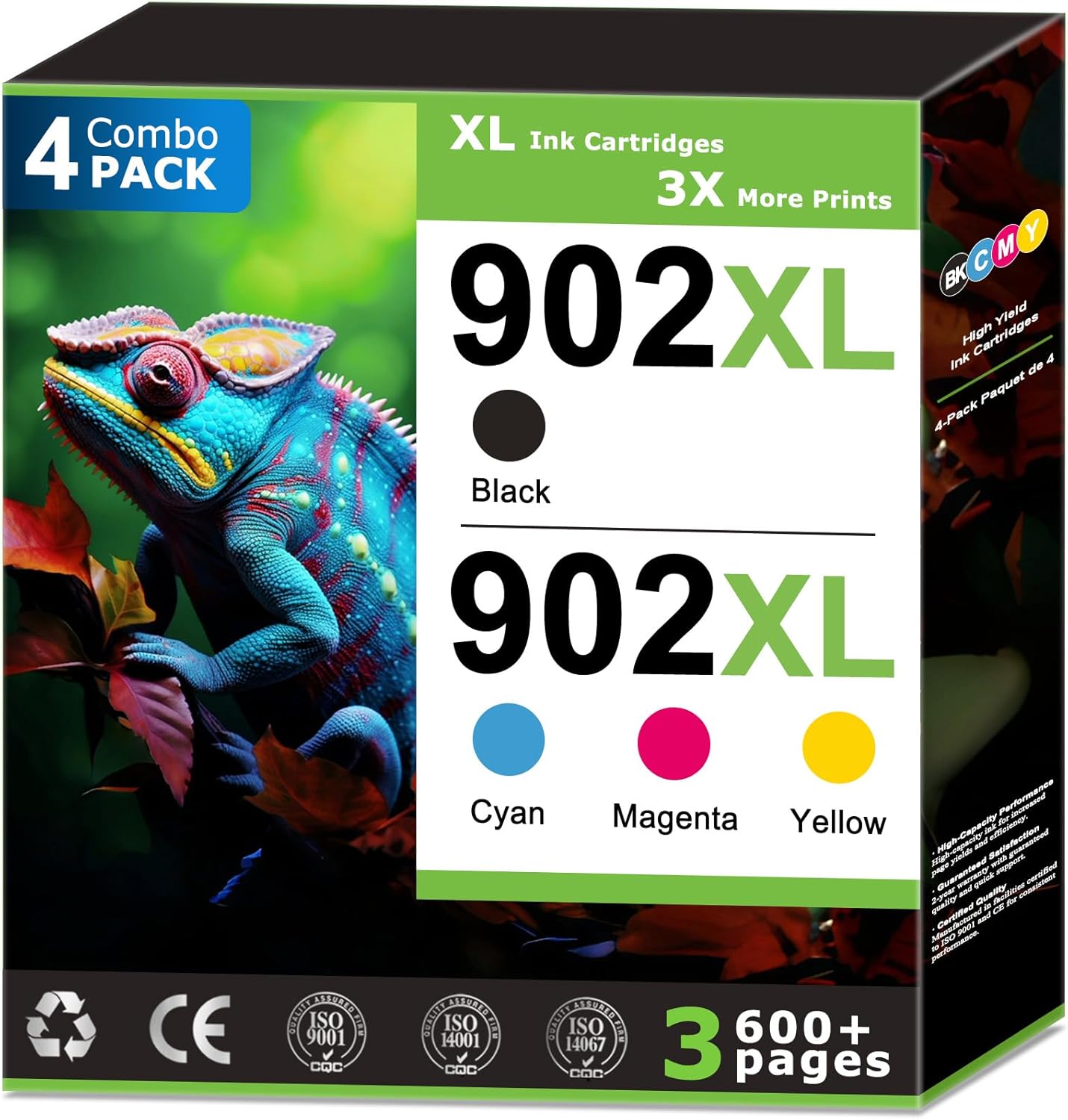 902XL Ink Cartridges Combo Pack Replacement for HP 902 Ink Cartridges, Compatible with HP Printer OfficeJet Pro 6968 6978 6950 6958 6979 6962, 902 Black and 902 Colors, Updated with V19.8.1 (4 Pack)
