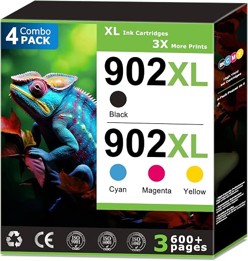 902XL Ink Cartridges Combo Pack Replacement for HP 902 Ink Cartridges, Compatible with HP Printer OfficeJet Pro 6968 6978 6950 6958 6979 6962, 902 Black and 902 Colors, Updated with V19.8.1 (4 Pack)