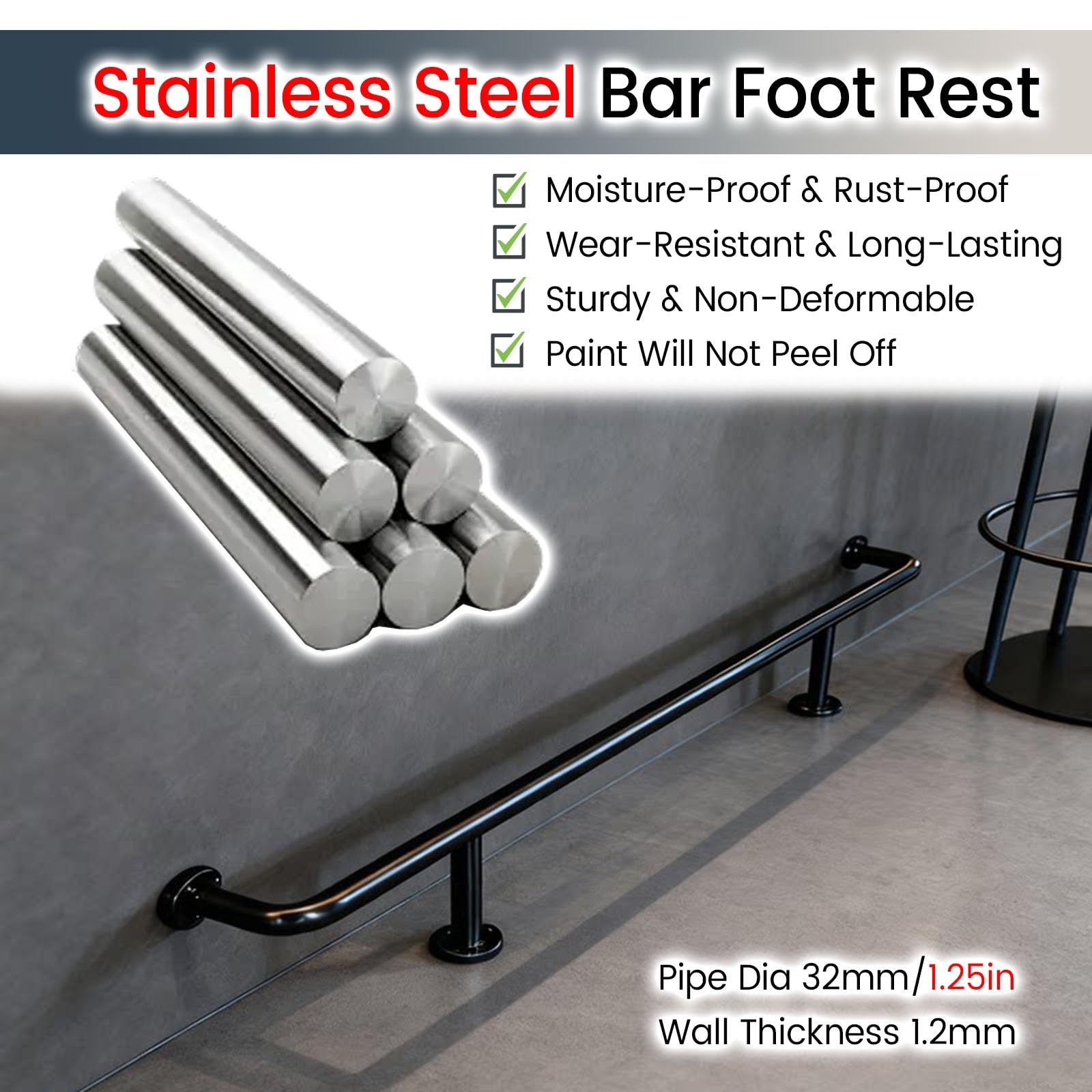 Rampe de pied réglable pour îlot de cuisine, pub ou bar à domicile, repose-pieds confortable universel avec matériel d'installation