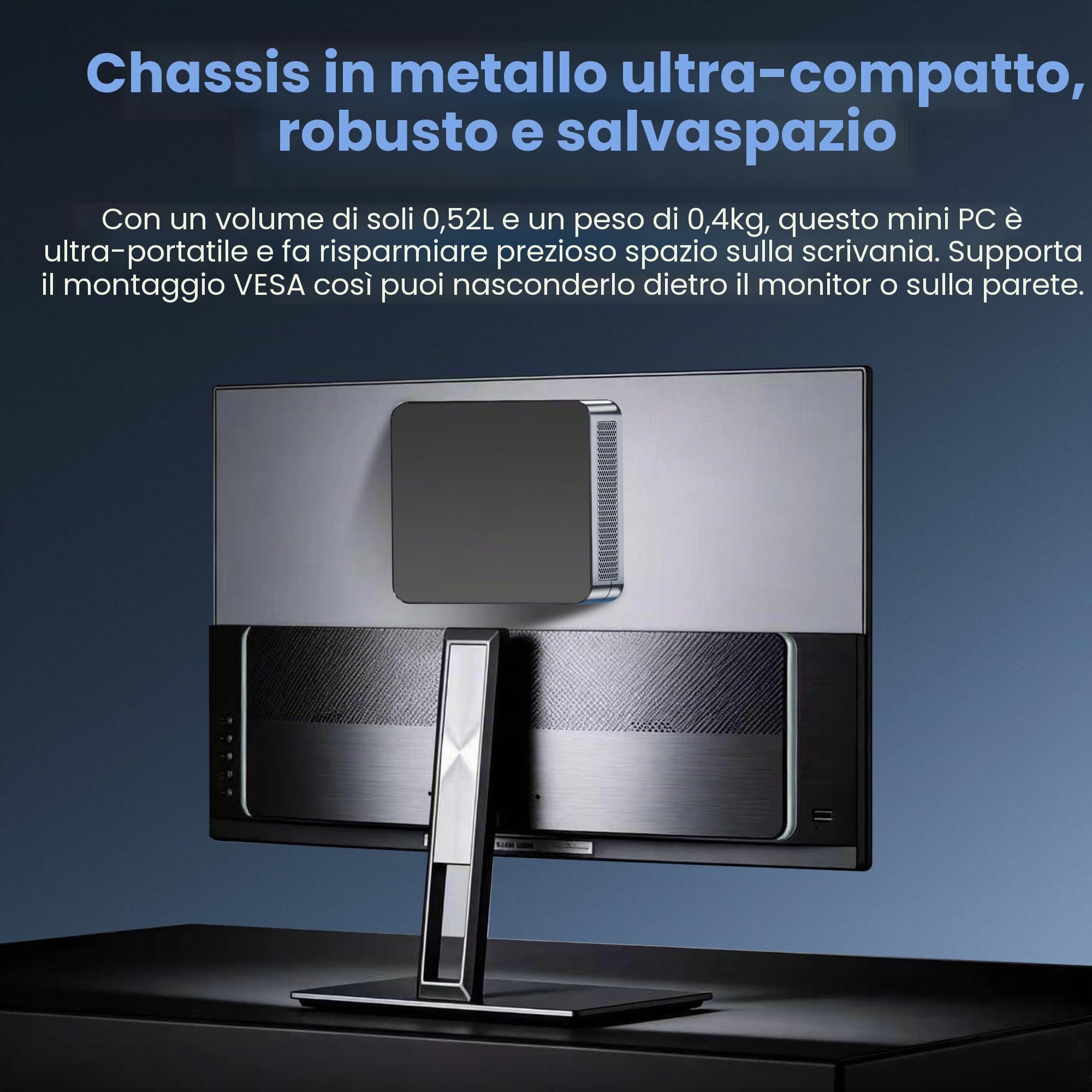 Mini PC, Ryzen 5 7430U (6C/12T 4,3 GHz) 8 GB DDR4 256 GB SSD, Windows 11 Pro/WiFi 6/BT-5.2/USB*4/Type-C (4K @ 60Hz~8K @ 30Hz)/HDMI*2 (4K @ 60Hz) 3 uscite video