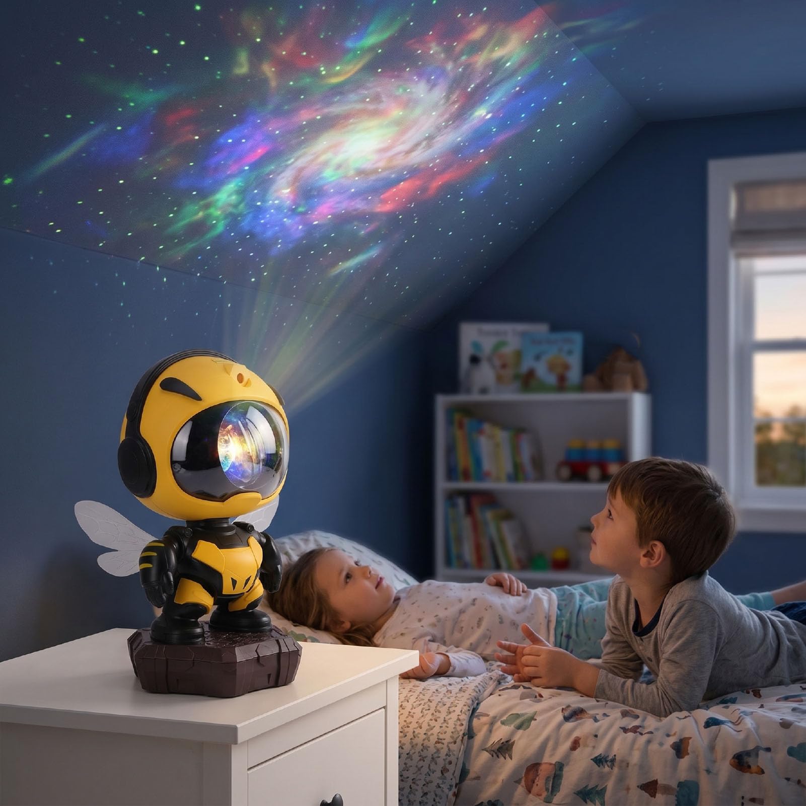 Generic Projektor Lampki Nocnej Bee z Regulowanym Oświetleniem LED i Głośnikiem Bluetooth do Pokoju Zabaw i Sypialni Plastik 6,57 X 4,21 X 8,23 Cala