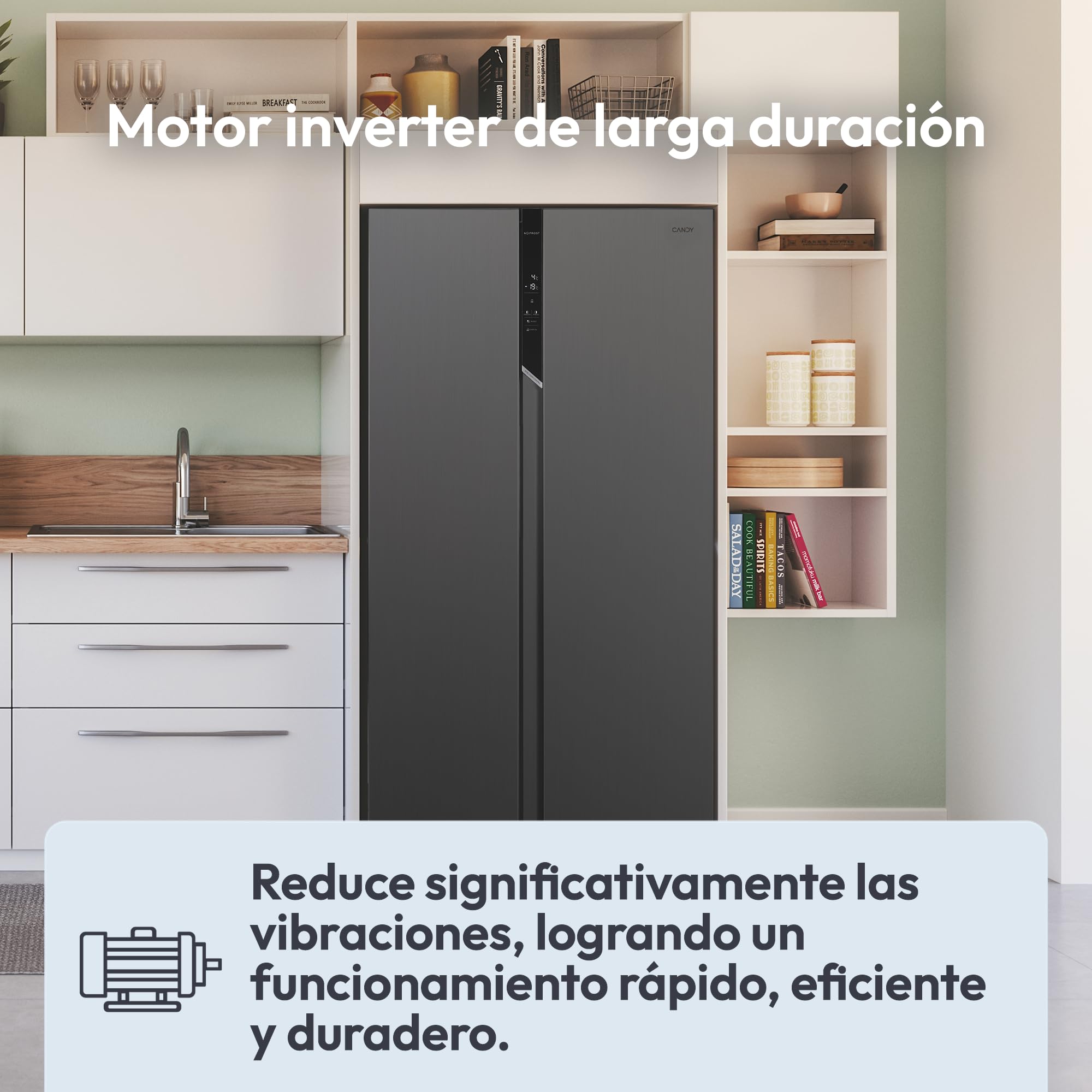 Candy CHSVN-174X, Frigorífico Side by Side, Ancho 91cm, Capacidad 532L, Inverter, Total No Frost, 2 Cajones Verduleros, Control Externo Digital, Iluminación LED, Patas Ajustables, Ruedas, 39DB, Blanco