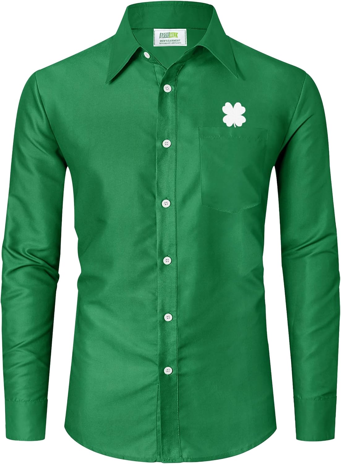 Arvilhill Mens St. Patricks Day Shirt Gilding Embroidered Print Clover Button Down Dress Irish Top (S-3XL)