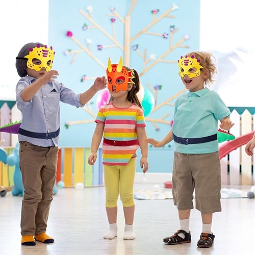 Miniatura 5 de Leitee Juego de 20 dinosaurios de fieltro, 10 colas y 10 máscaras de dragón para recuerdos de fiesta de dinosaurios para niños pequeños, fiesta de