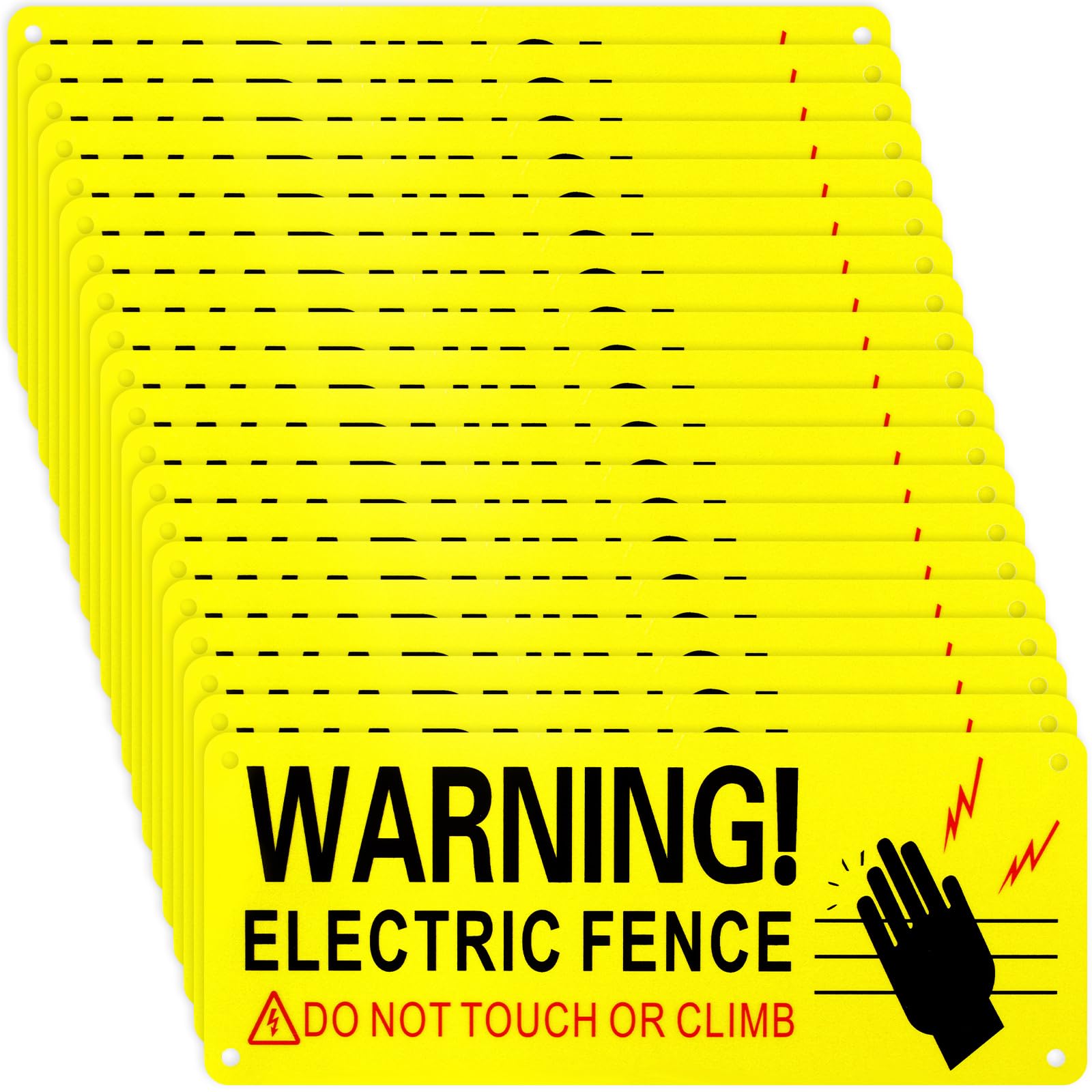 Blulu Paquete de 20 señales de advertencia de valla eléctrica de metal de 10 x 4 pulgadas, señal de seguridad de valla eléctrica de aluminio reflectante de advertencia para valla eléctrica de peligro,