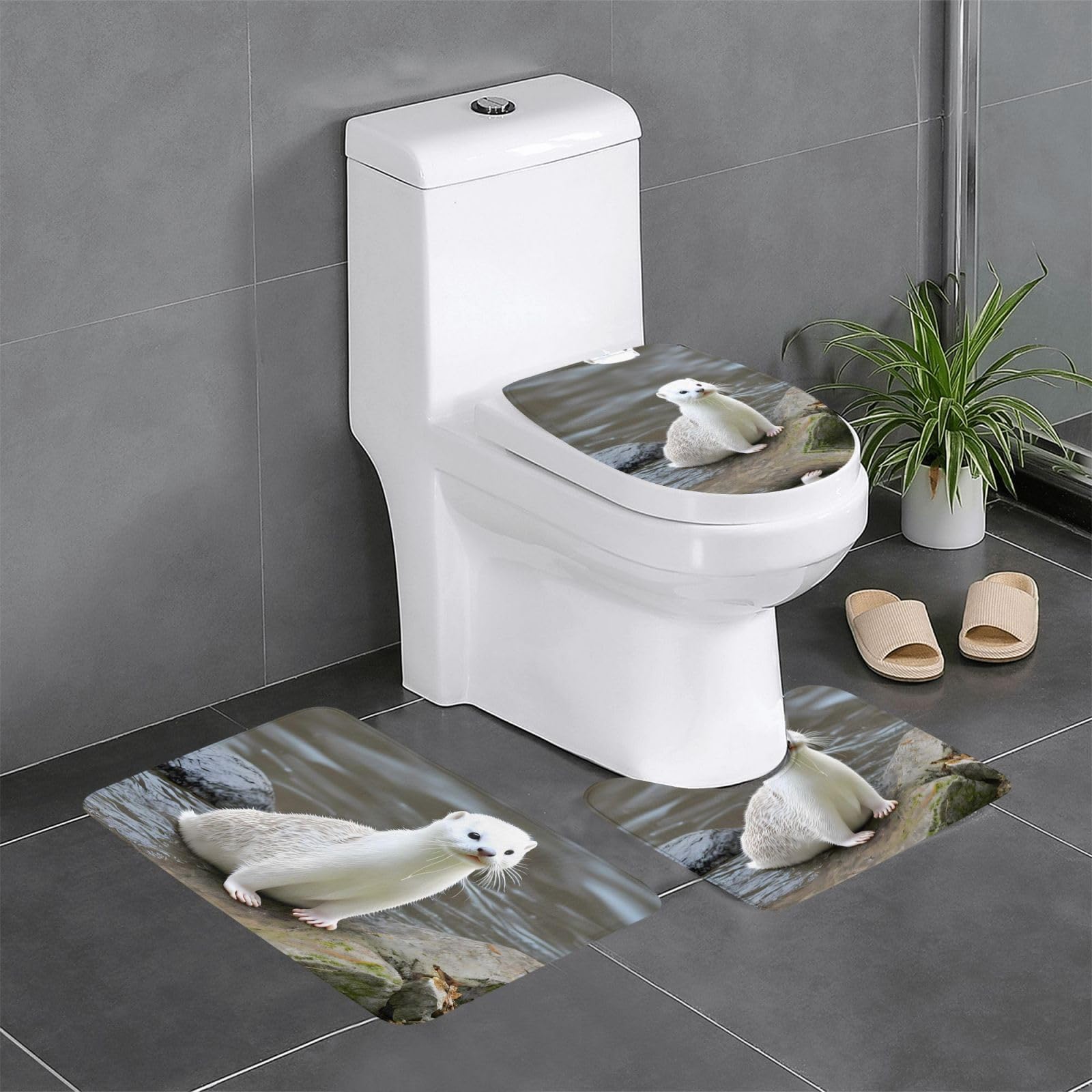 Tapis de bain antidérapants loutre blanche contre les sols glissants
