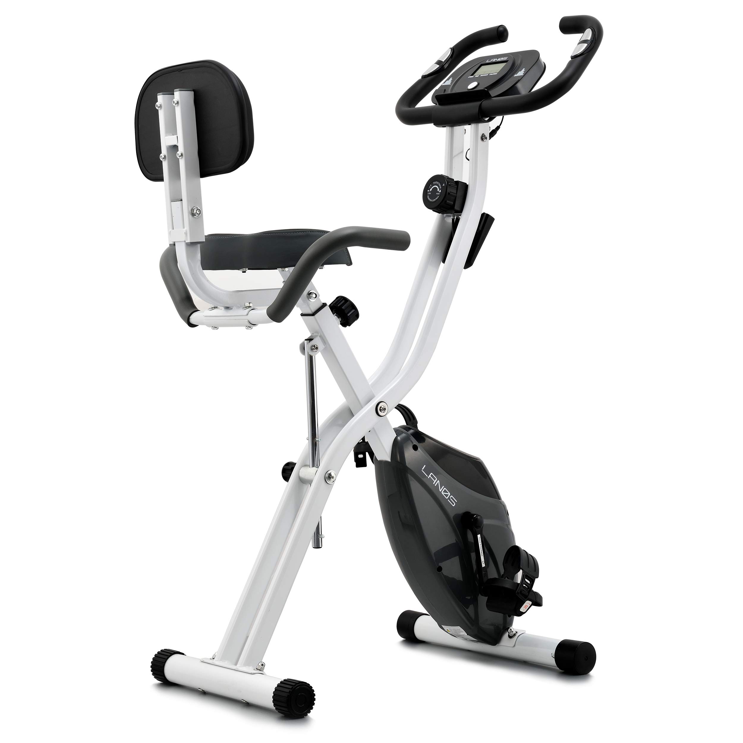 Lanos Folding Exercise Bike with 10-Level Adjustable Magnetic Resistance | Upright and Recumbent Foldable Stationary Bike is The Perfect Workout Bike for Home Use for Men, Women, and Seniors
