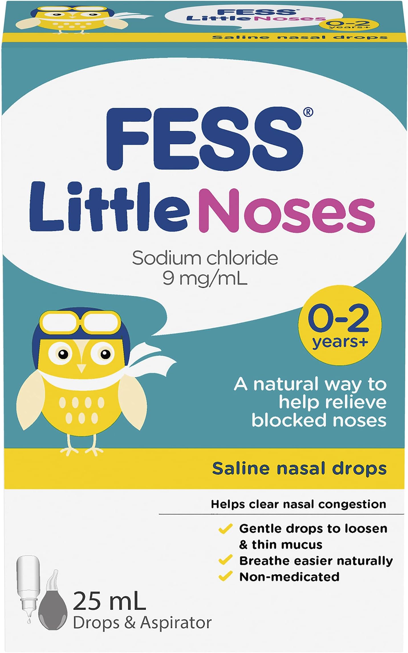 Little Noses Saline Drops + Aspirator Blocked Sinus Decongestant 25 ml