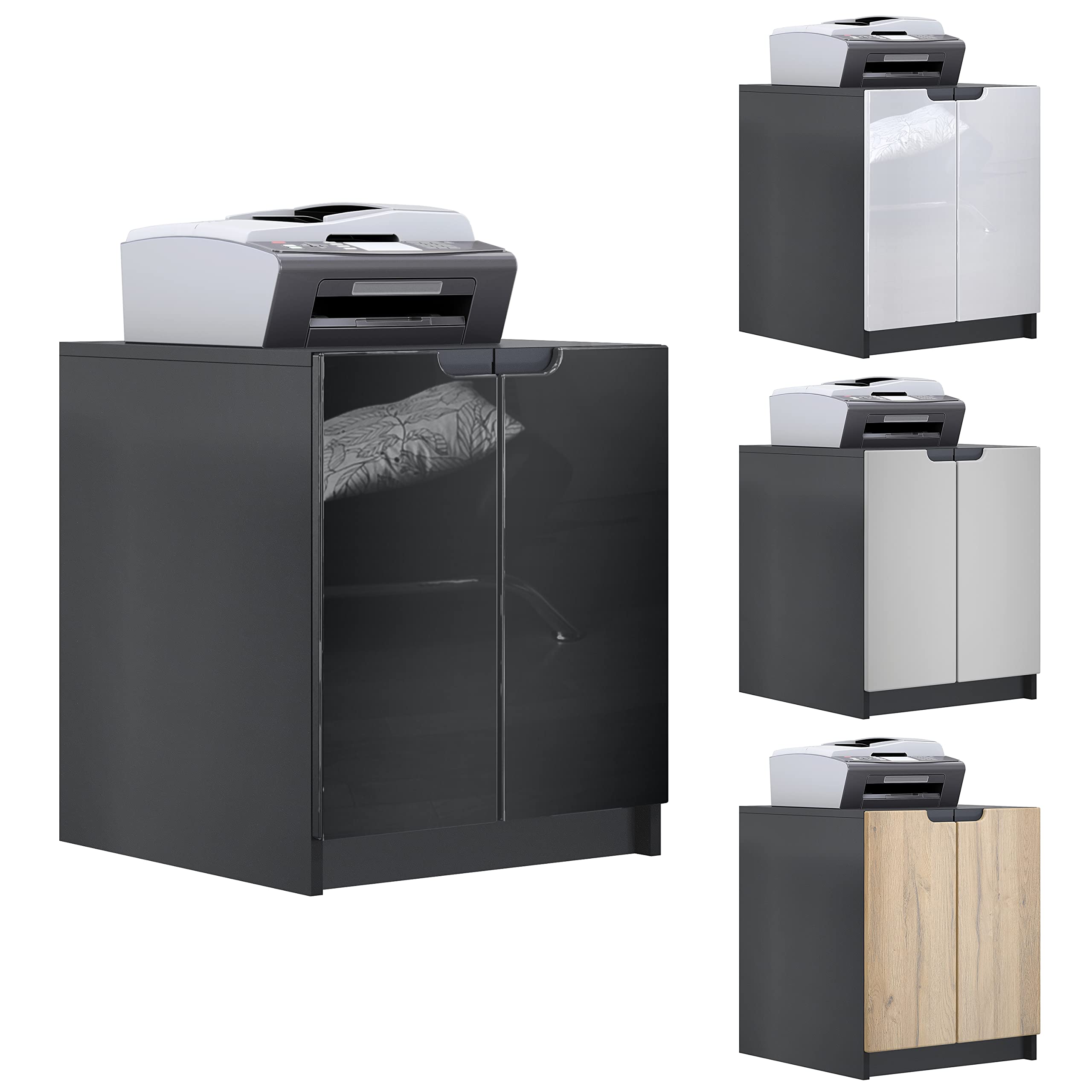 Vladon Commode d'imprimante Logan, Armoire à dossiers avec 2 Compartiments et 2 Portes, Corps Noir Mat, façades Graphite satiné Mat, (51 x 60,5 x 54 cm)