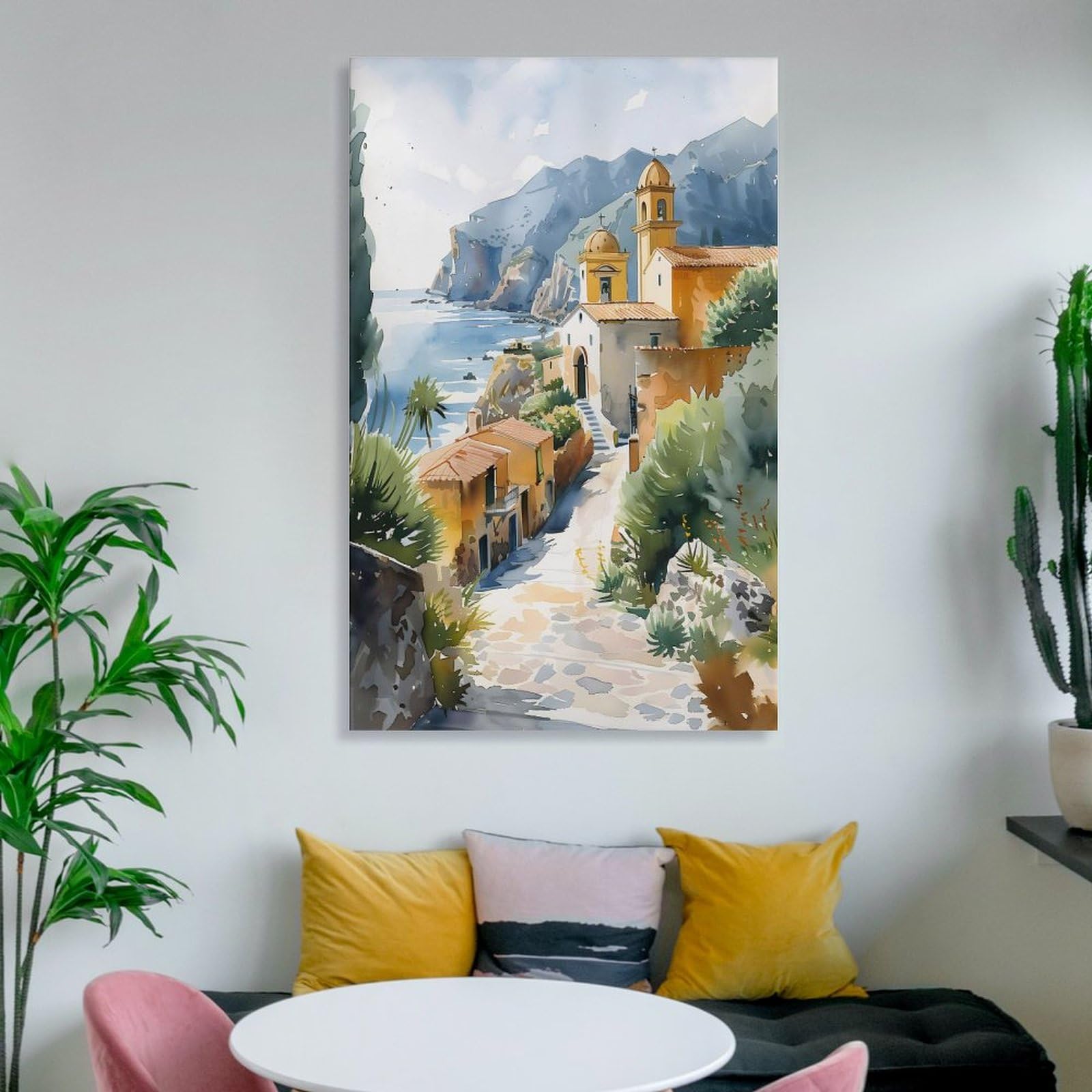 Aquarellgemälde Sizilien, Italien, Wandkunst, Reiseposter, Druck, gerahmt und ungerahmt, Kunstwerk, Wandkunst, Dekoration, ungerahmt, 50 x 75 cm