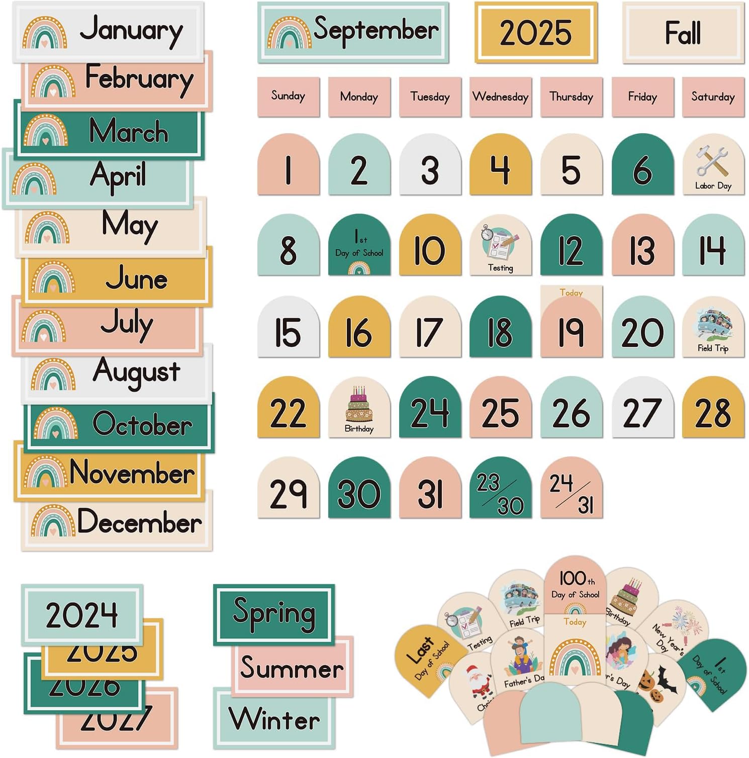 Eamay Boho Calendar Pocket Chart Cards and Classroom Calendar Cards Kit for Home School -90 Cards